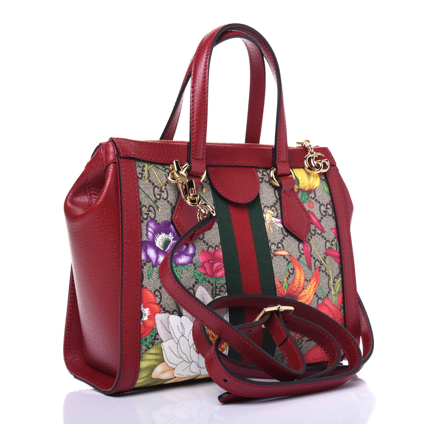 GG Supreme Monogram Flora Web Small Ophidia Tote Bag Red