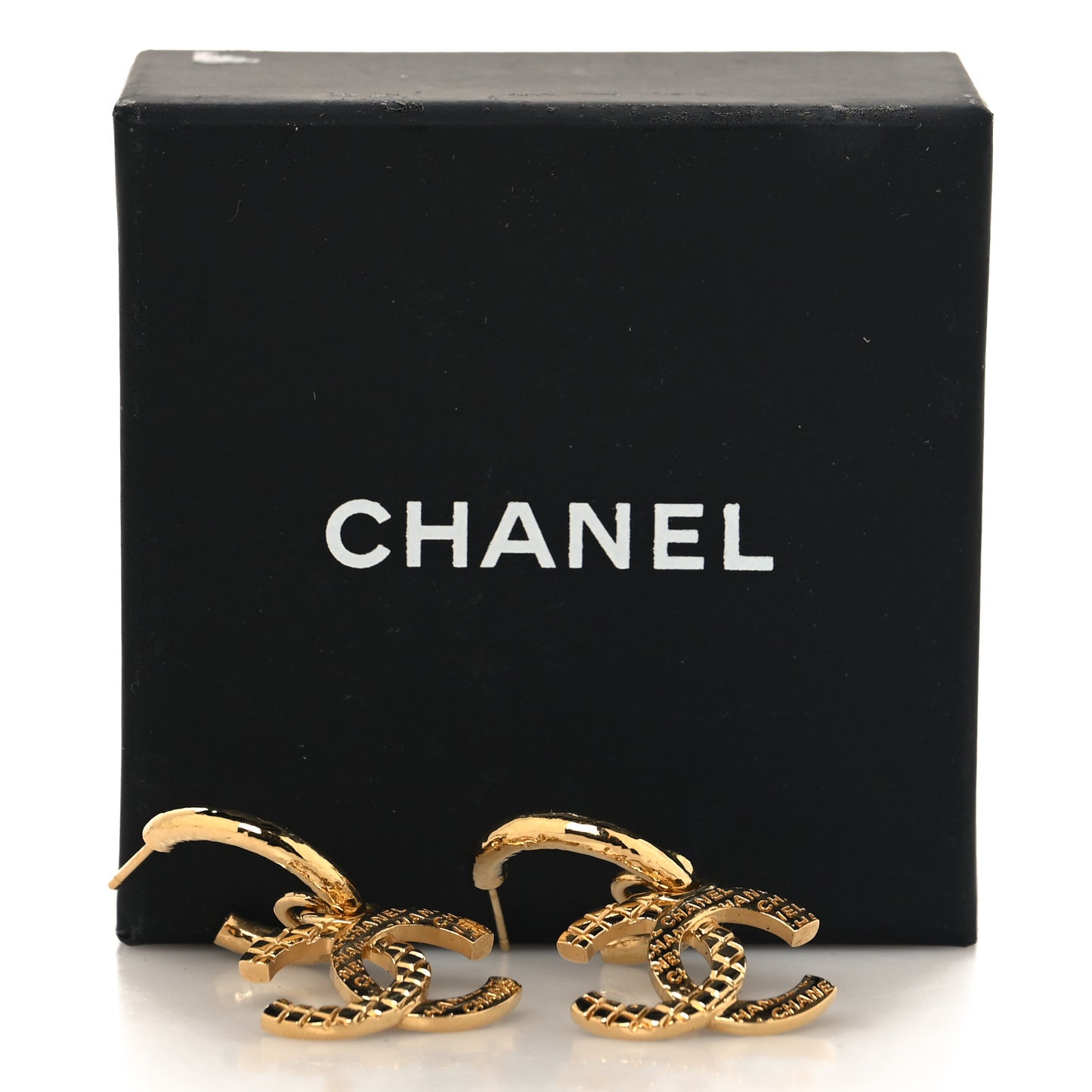 Quilted CC Logo Hoop Earrings Gold