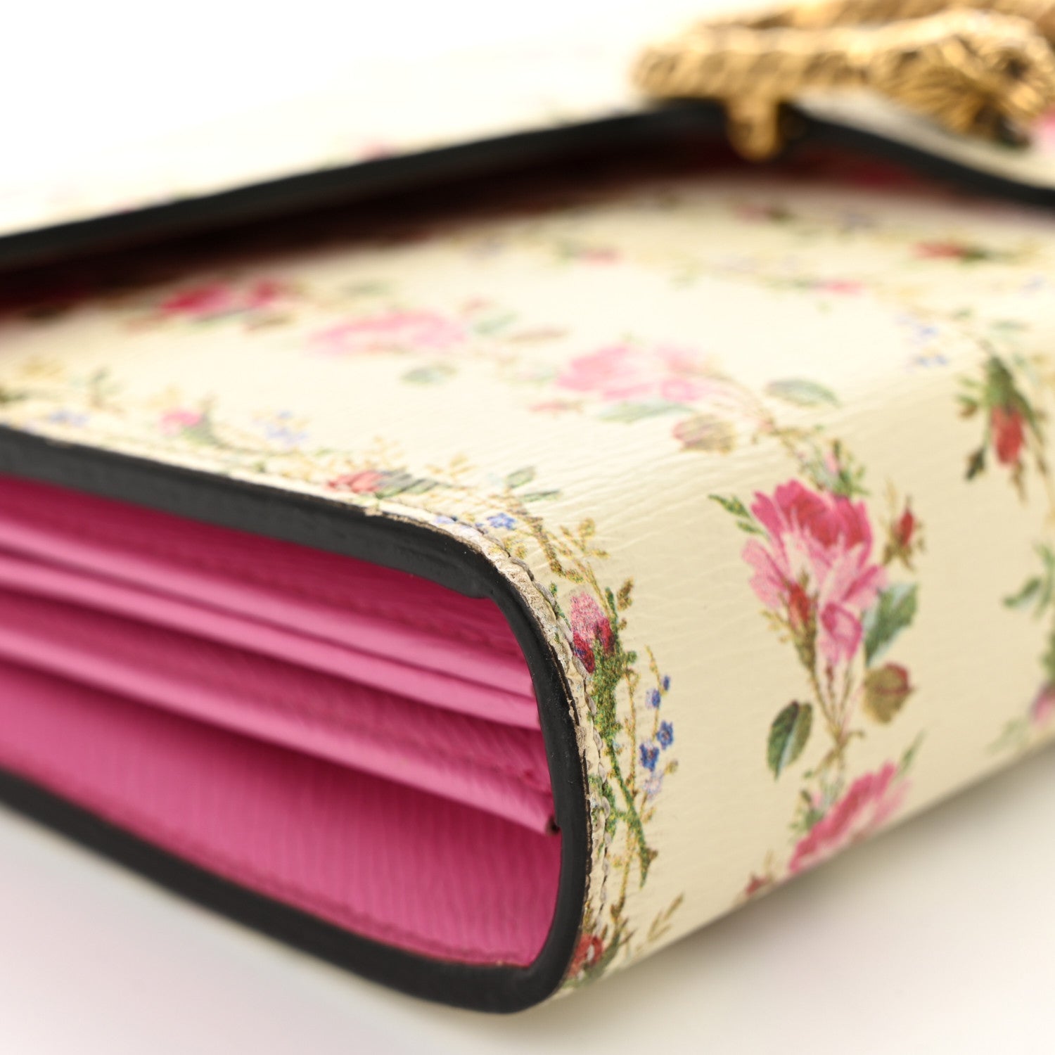 Gucci Calfskin Floral Print Mini Dionysus Chain Wallet Ivory Pink 11 of 12