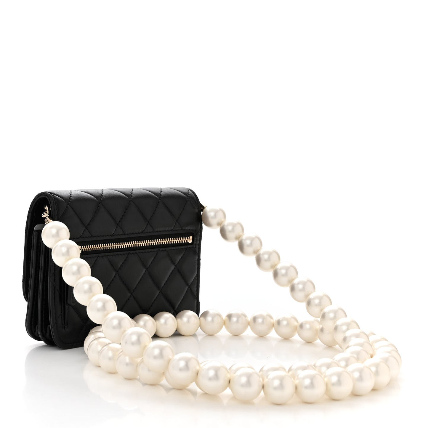 Calfskin Quilted Mini Maxi Pearls Wallet On Chain WOC Black
