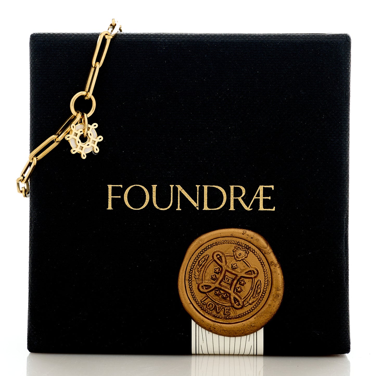 18K Yellow Gold Enamel True Love Classic Fob Chain Bracelet White
