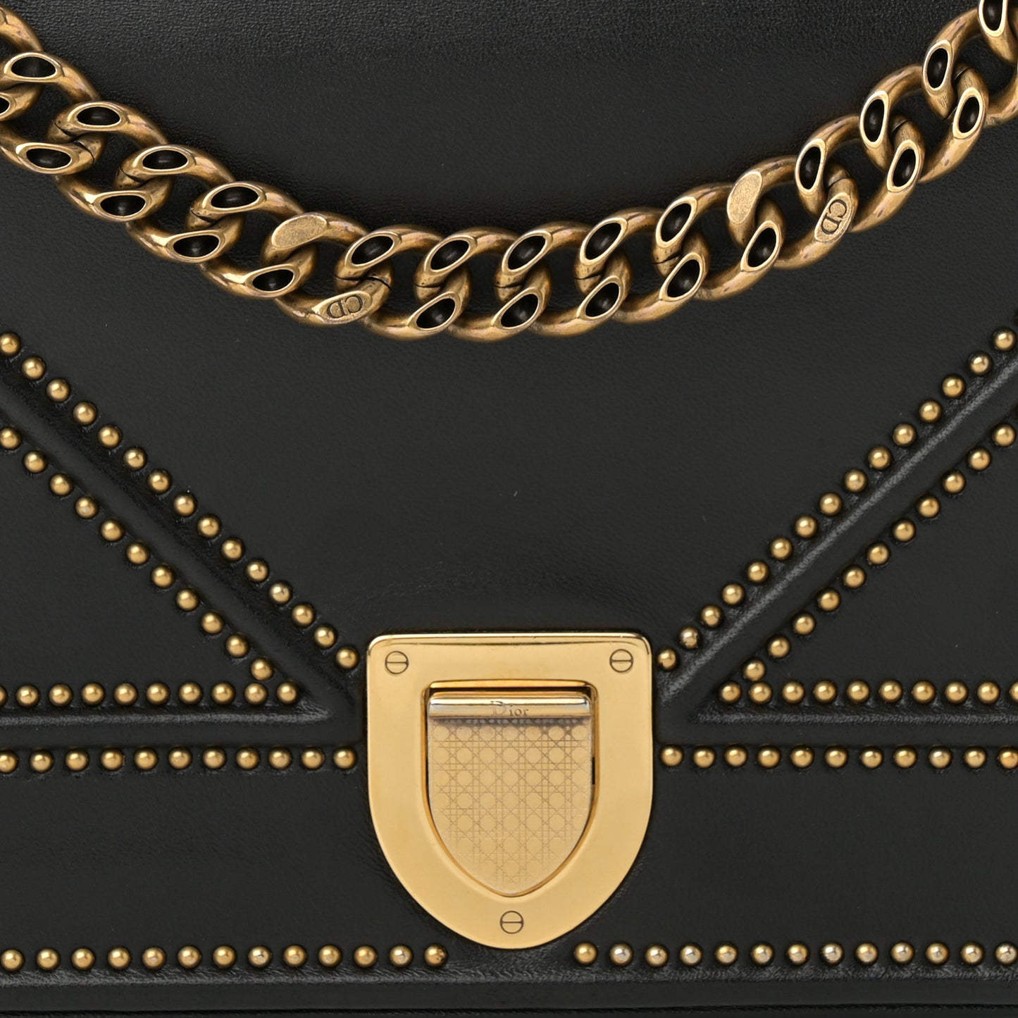 Lambskin Studded Medium Diorama Flap Bag Black