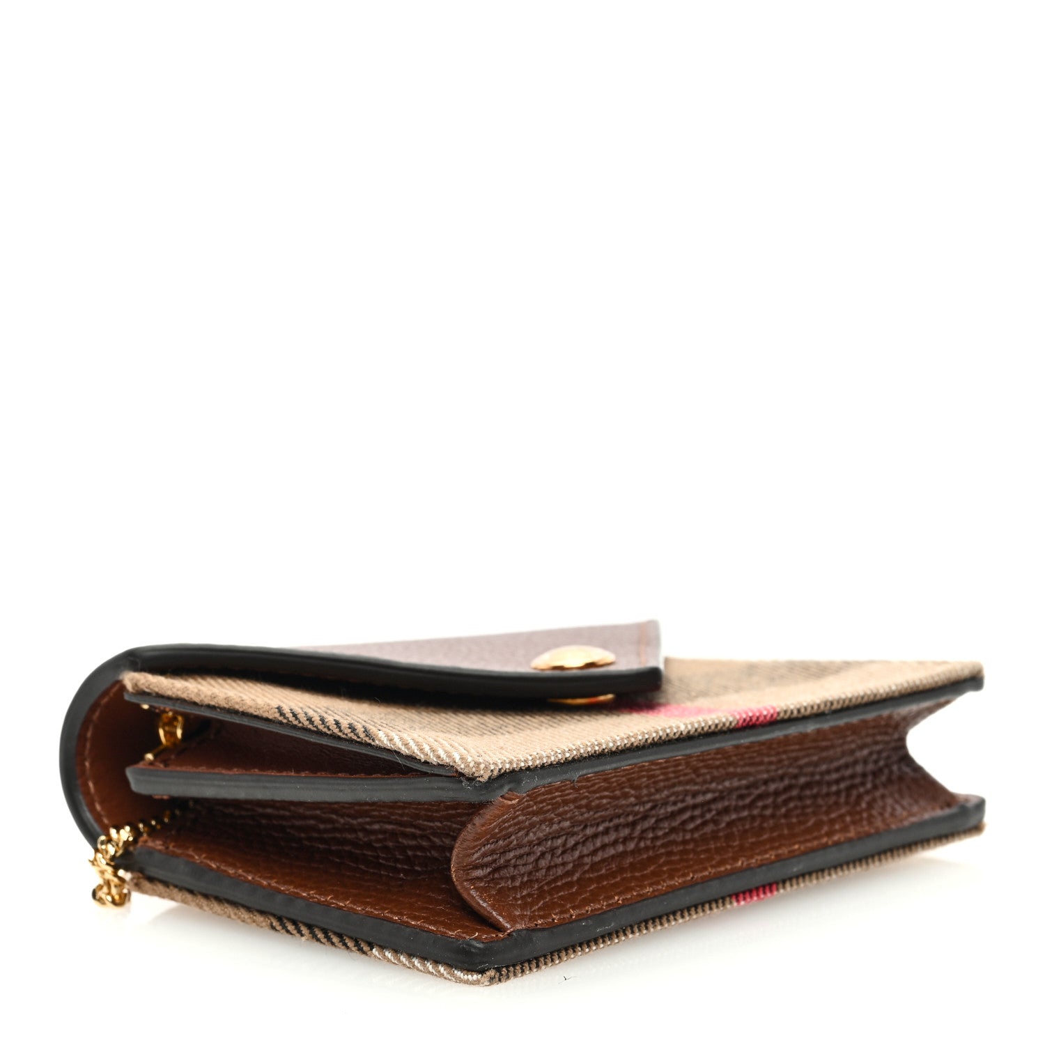 Burberry Grainy Calfskin Vintage Check Jade Card Case On Chain Tan 4 of 9