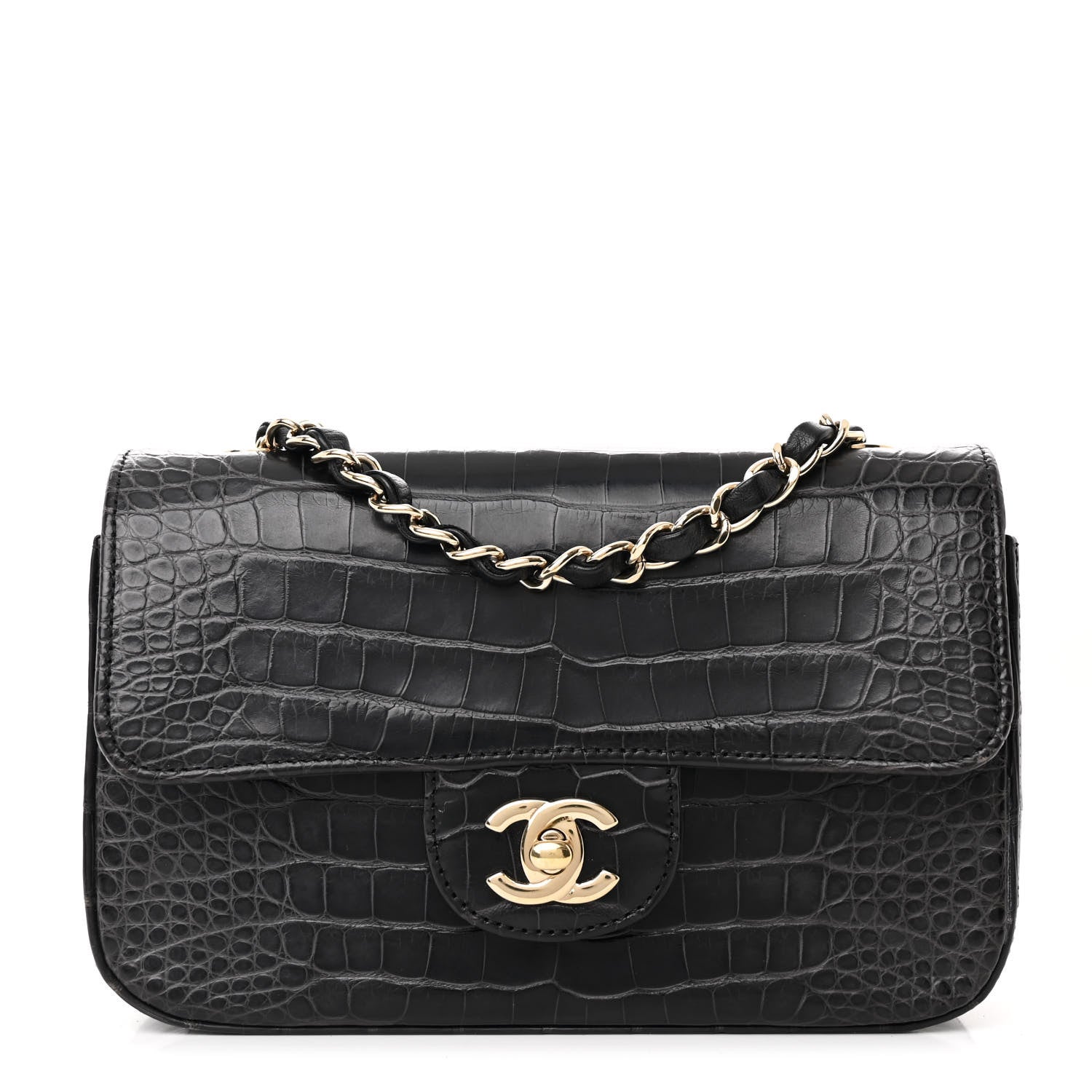 Chanel Shiny Alligator Mini Rectangular Flap Black 1632041