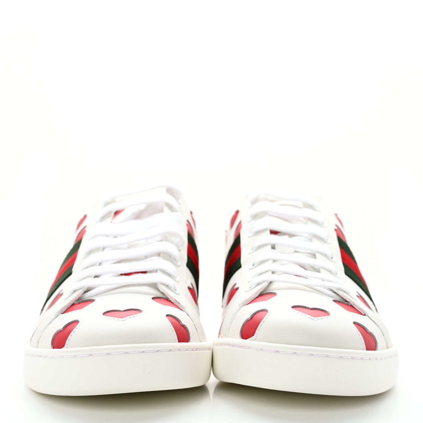 Calfskin Miro Soft Web Heart Cut Out Womens Ace Sneakers 41 White Light Hibiscus Red New Shamarock