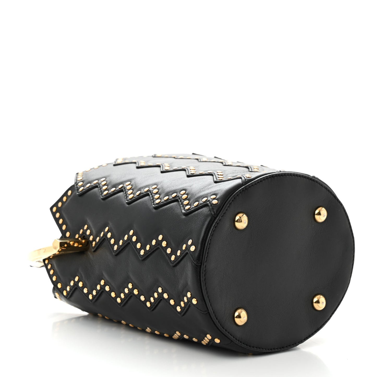 X SARA BATTAGLIA Calfskin Studded Zig Zag Bucket Shoulder Bag Black
