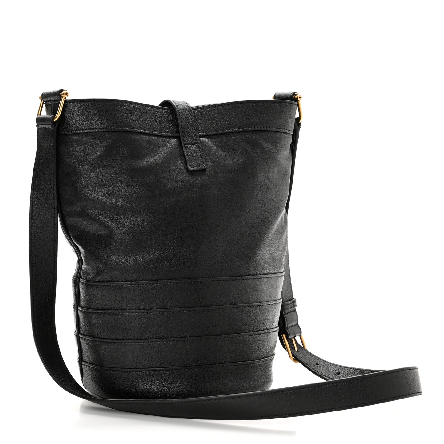 Lambskin Seau Fermoir Bucket Bag Black