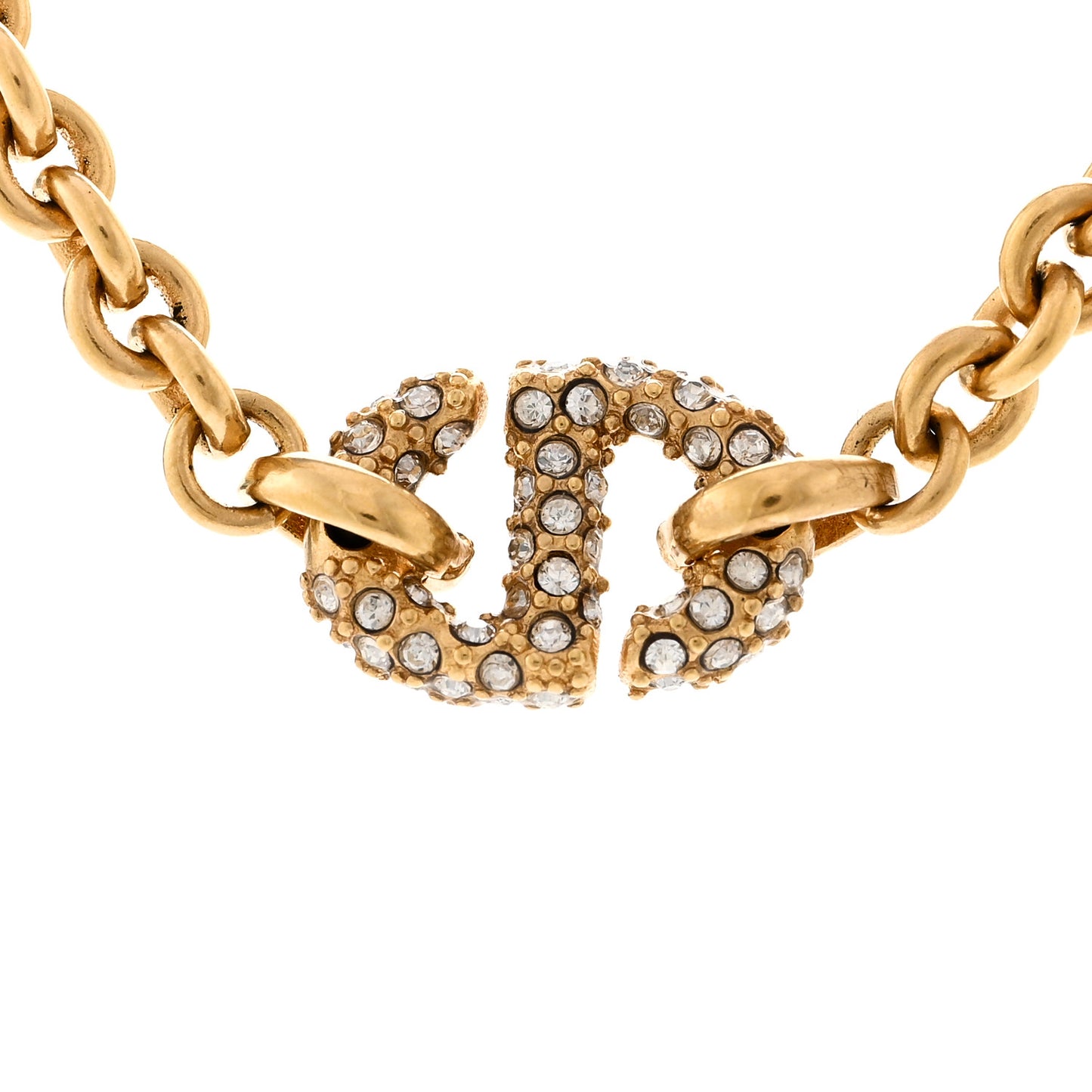 Metal Crystal Petite CD Choker Necklace Gold