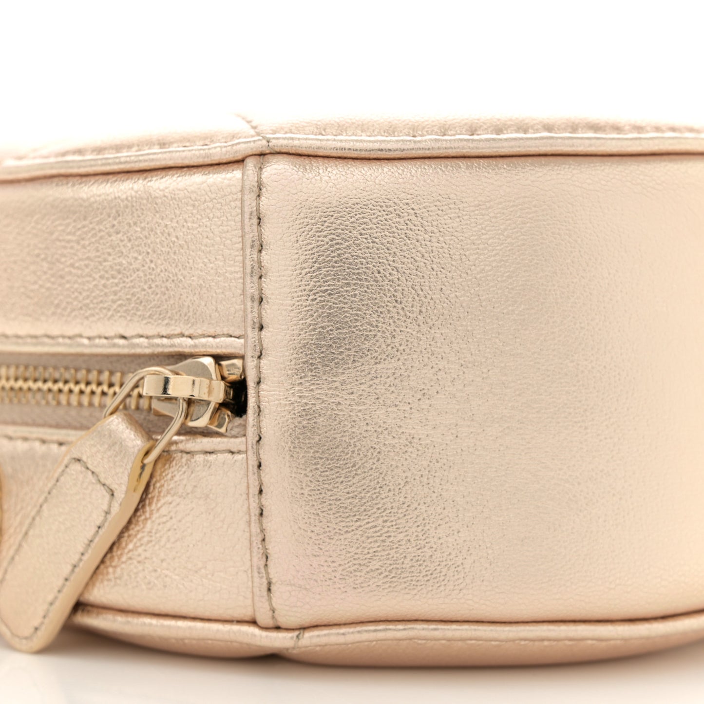 Metallic Lambskin Quilted Chanel 19 Round Clutch With Chain Gold