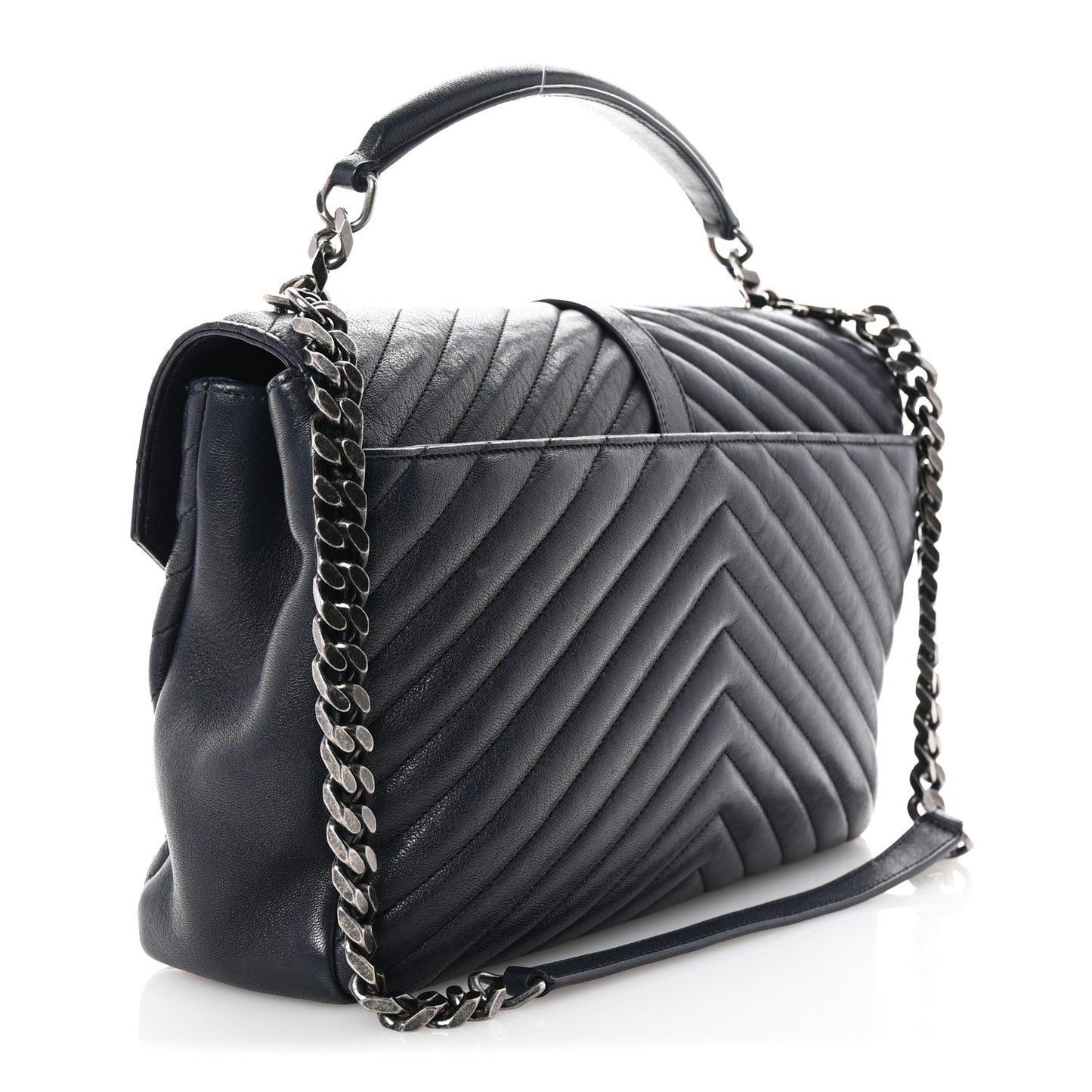 Sheepskin Matelasse Chevron Monogram Large College Satchel Deep Marine