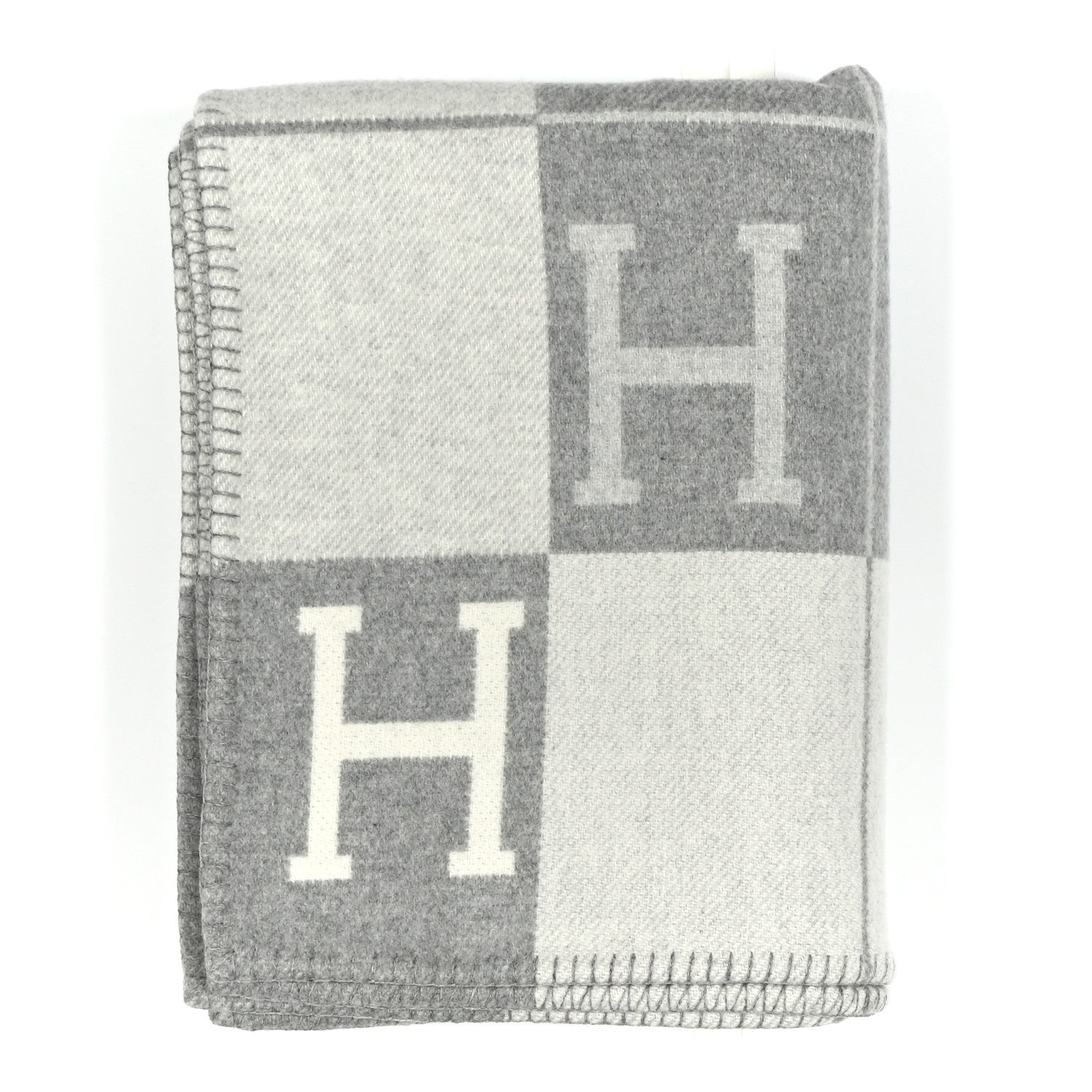 Hermes Wool Cashmere Avalon III Blanket Ecru Gris Clair 1833274