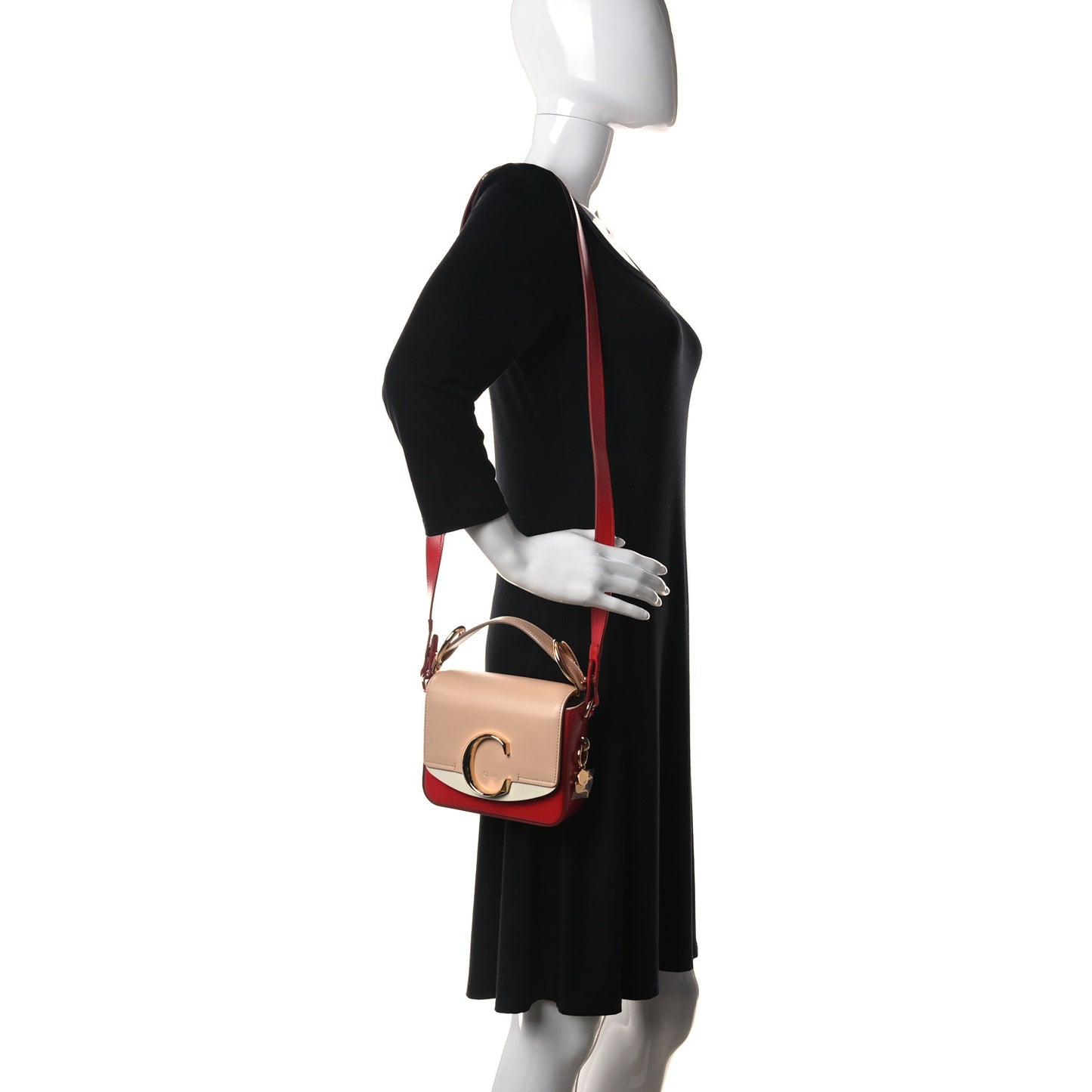 Shiny Calfskin Goatskin Mini C Double Carry Red Pink