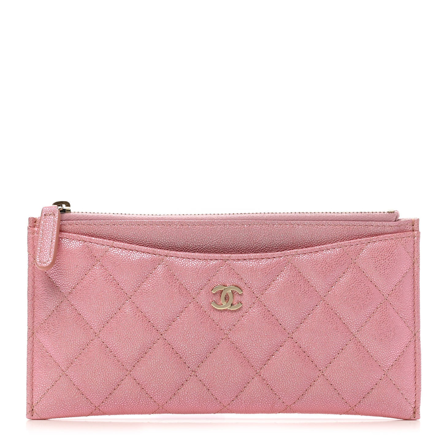 Iridescent Caviar Quilted Classic Zip Pouch Rose Pink