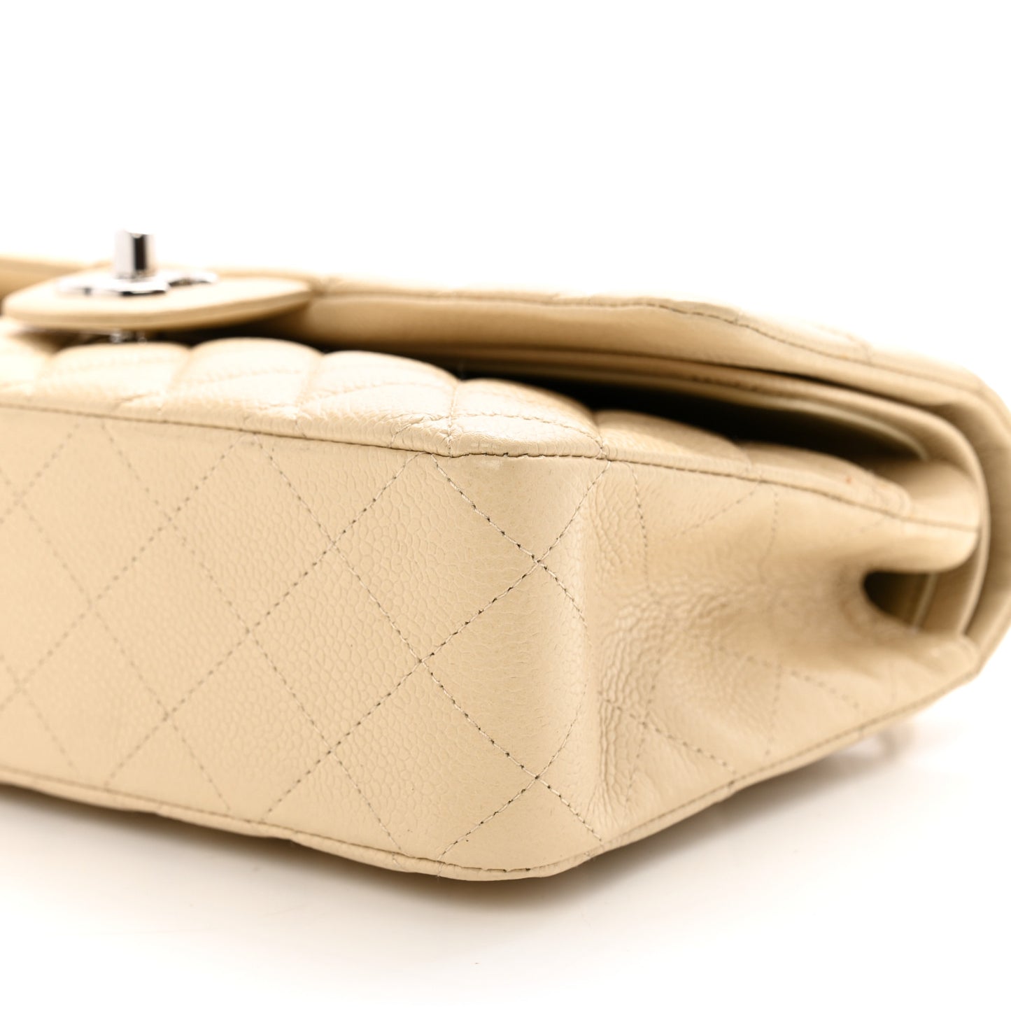 Caviar Quilted Medium Double Flap Beige