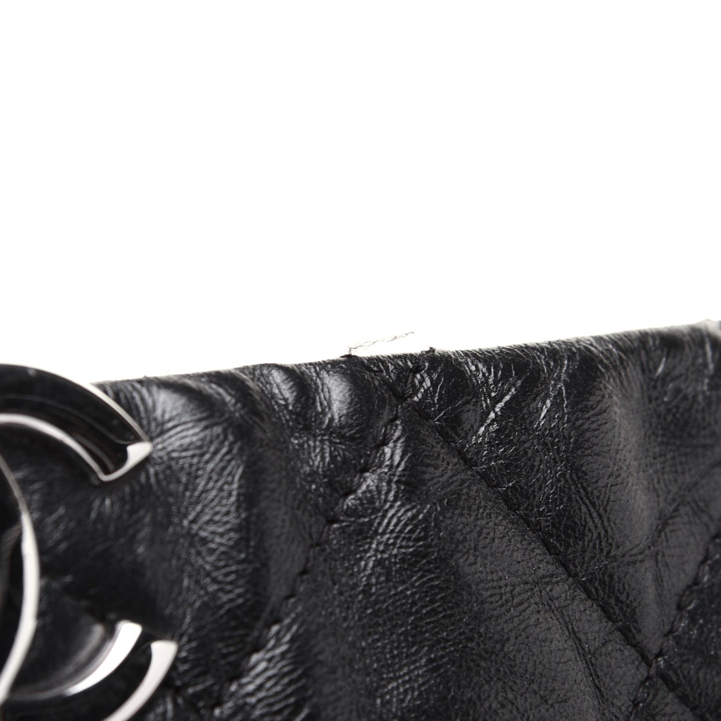 Metallic Crackled Calfskin Quilted Large Big Bang Hobo Black