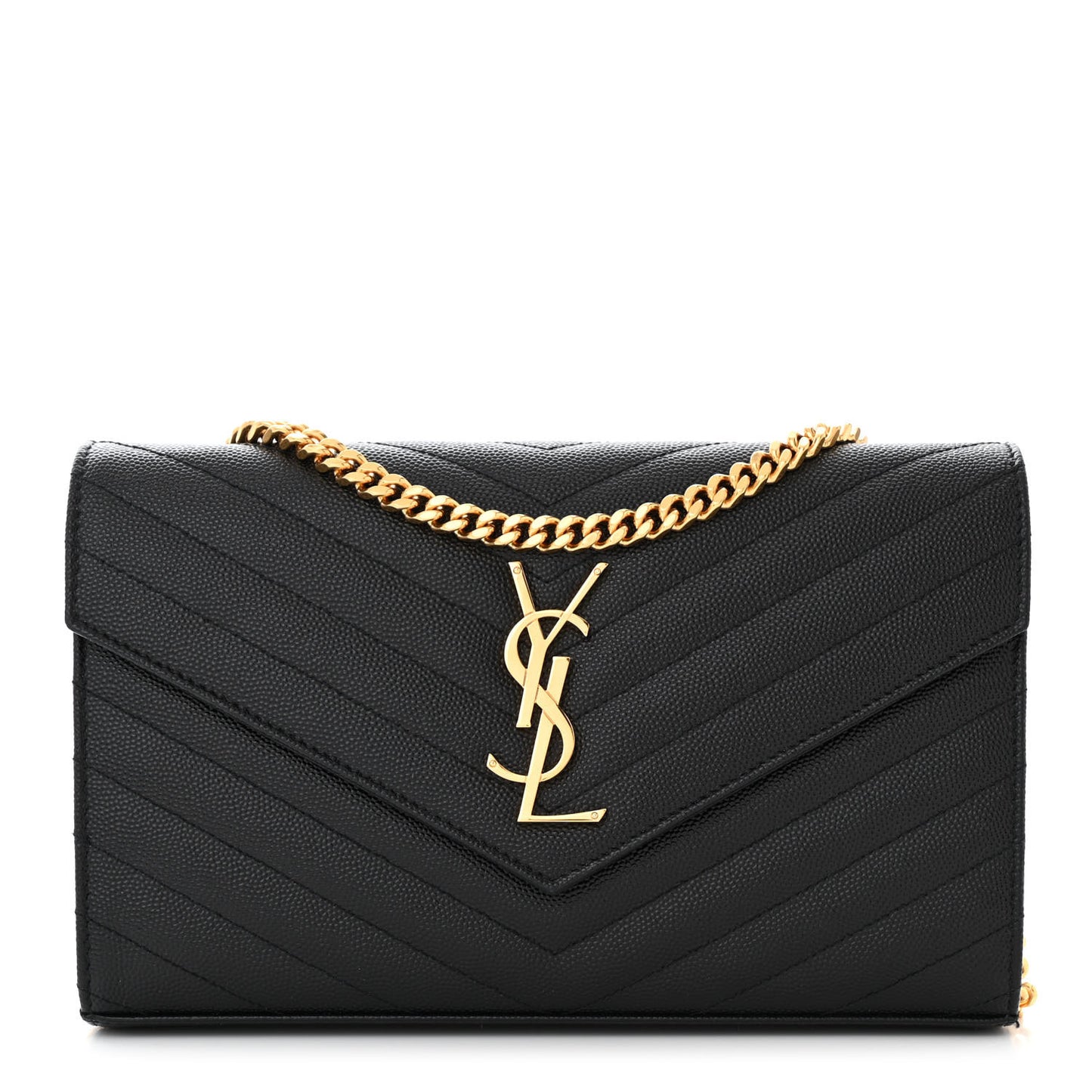 Grain De Poudre Matelasse Chevron Monogram Chain Wallet Black