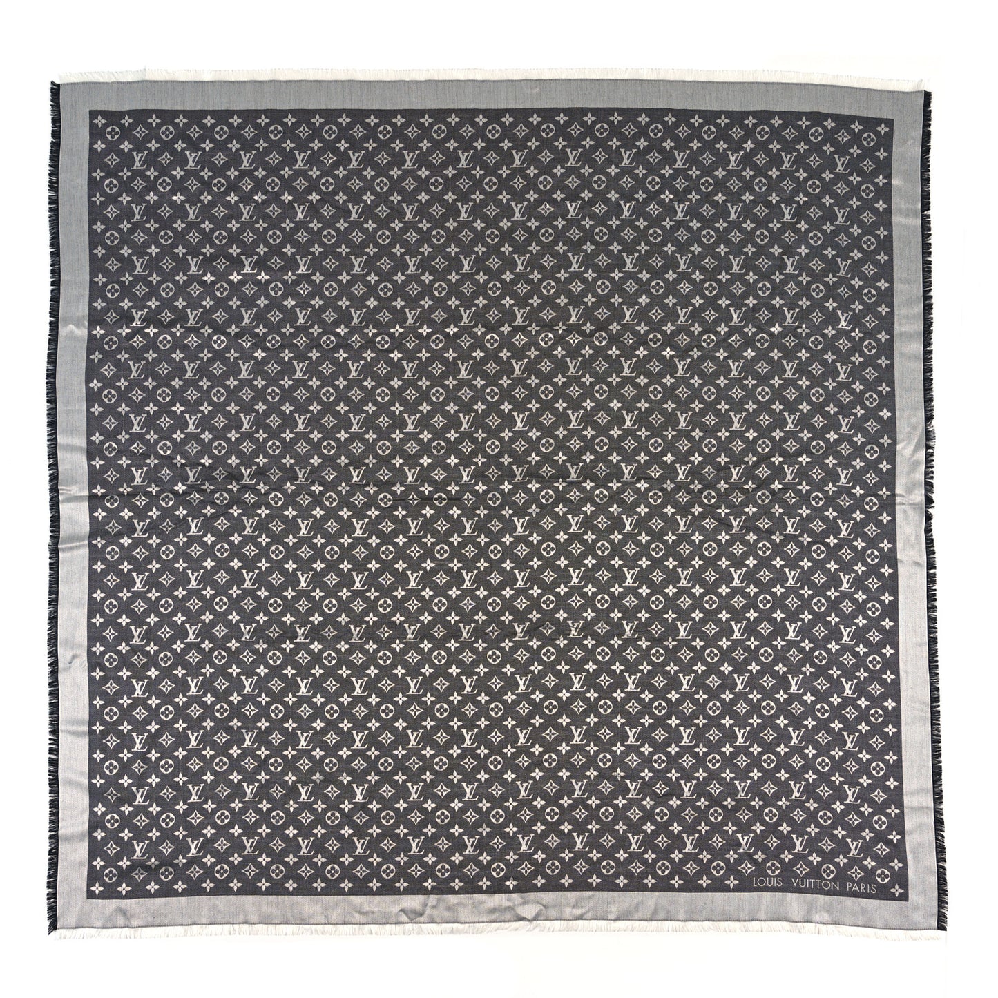 Silk Wool Monogram Denim Shawl Black