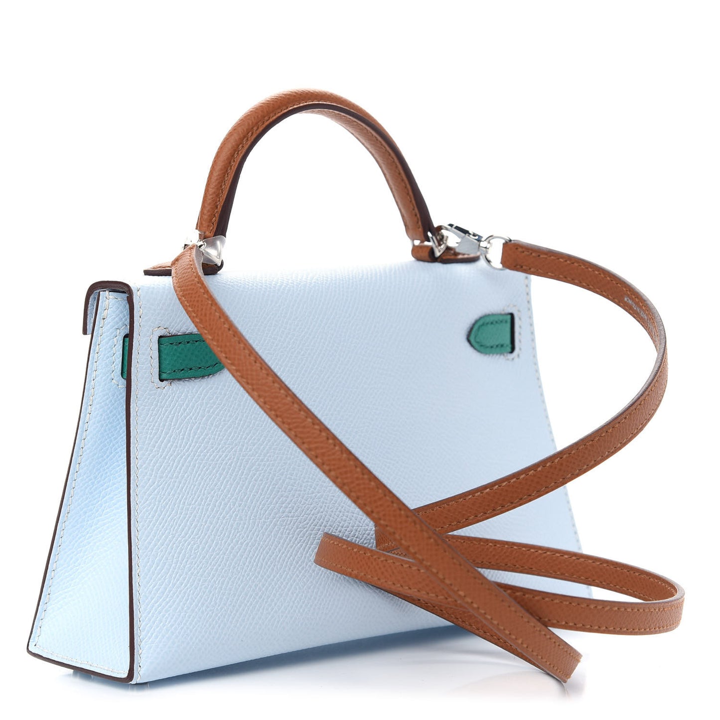 Epsom Mini Kelly Sellier 20 Bleu Brume Vert Jade Gold