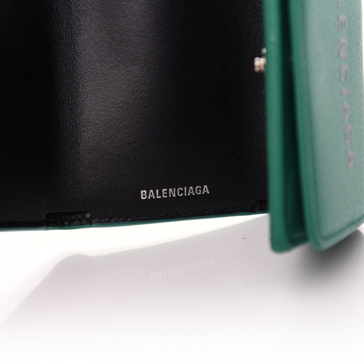 Balenciaga Smooth Calfskin Double Sided Logo Mini Everyday Wallet Green Black 7 of 10
