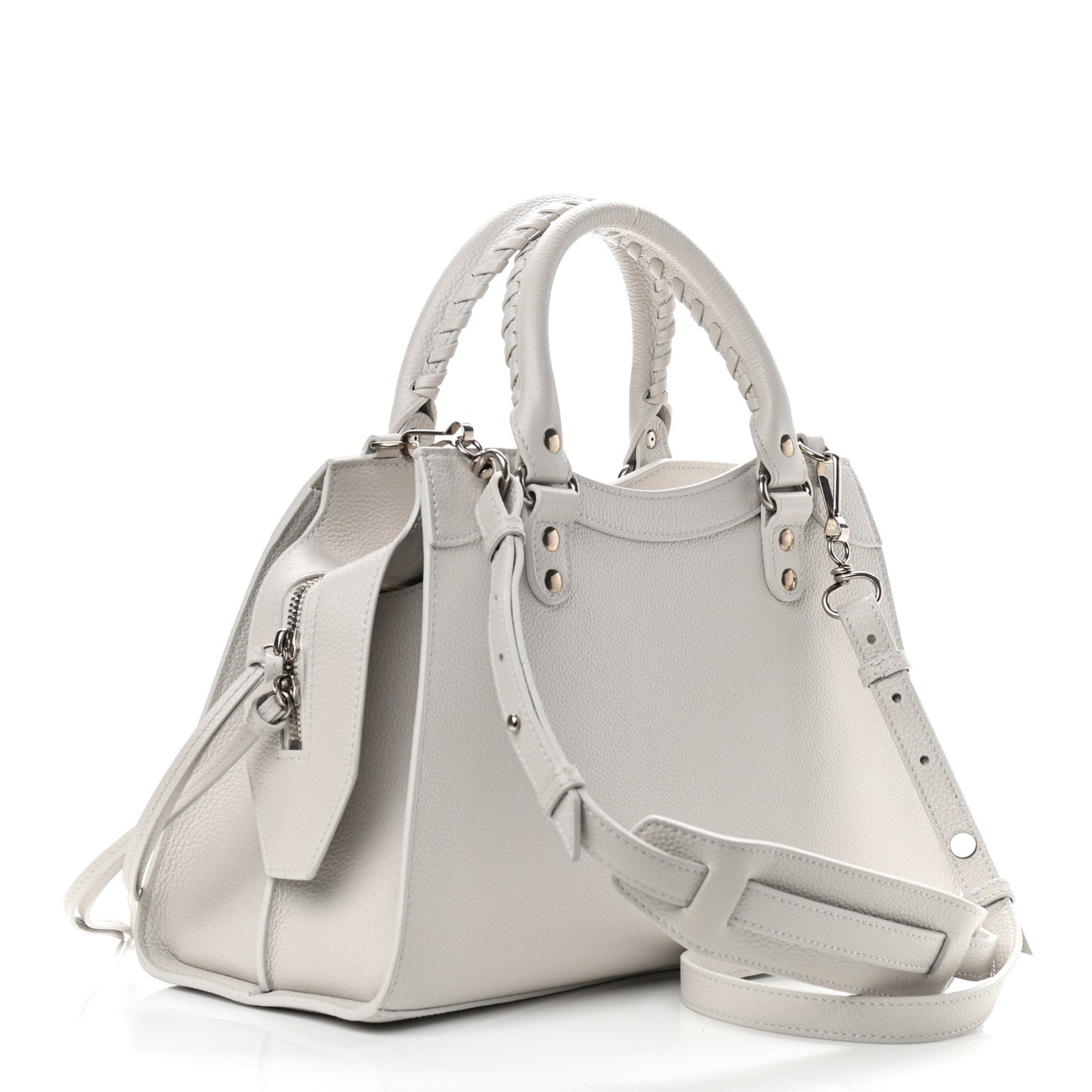 Grained Calfskin Neo Classic Silver Hardware S City Chalky White