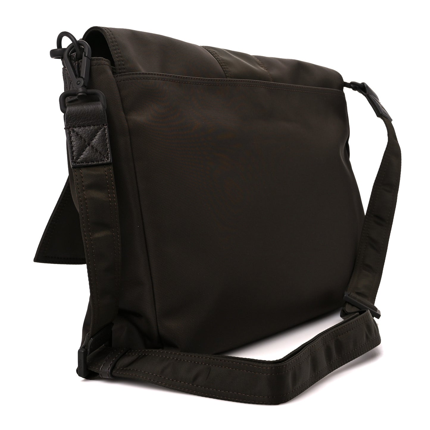 Econyl Nylon Cuoio Romano Monochrome Large Baguette Messenger Bag Ebano