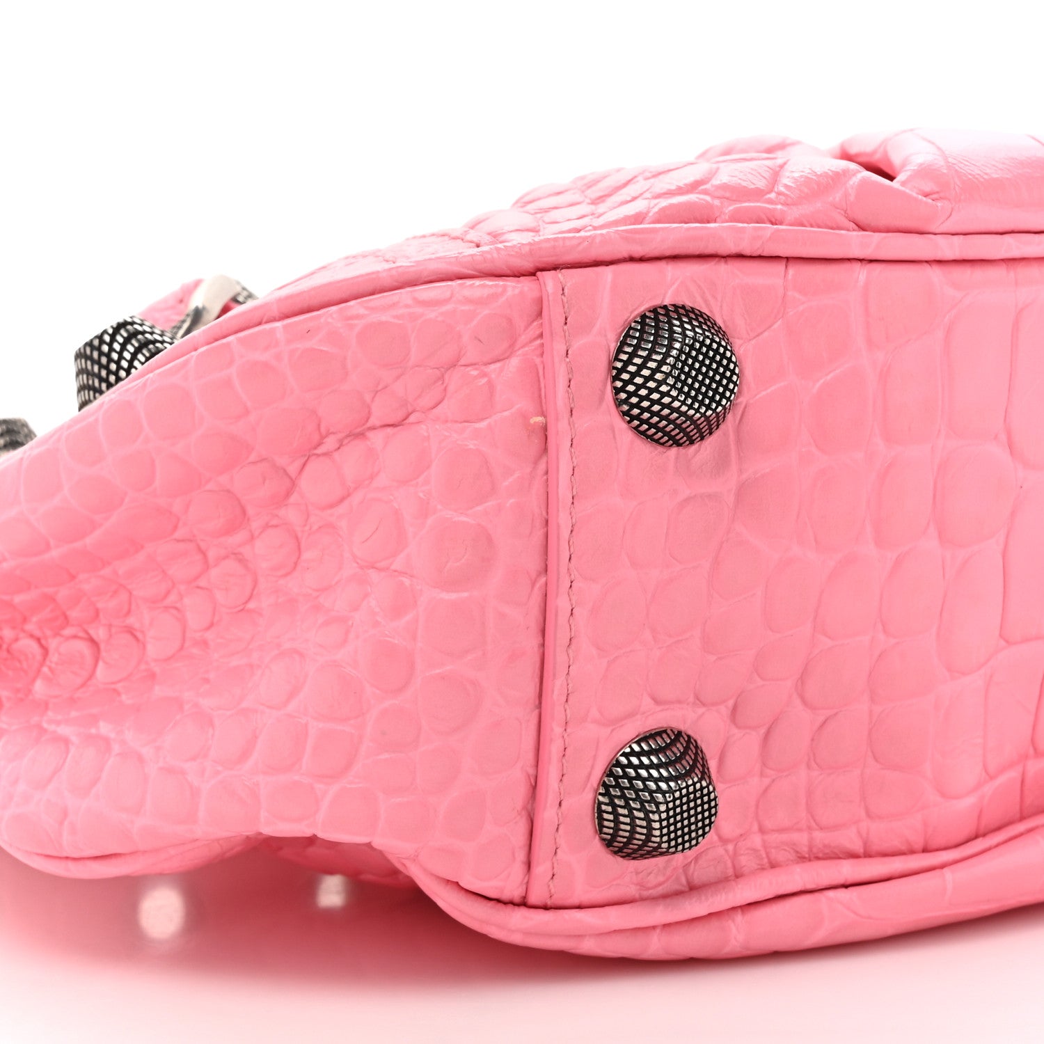 Balenciaga Extra Supple Calfskin Crocodile Embossed Small Le Cagole Shoulder Bag Sweet Pink 10 of 14