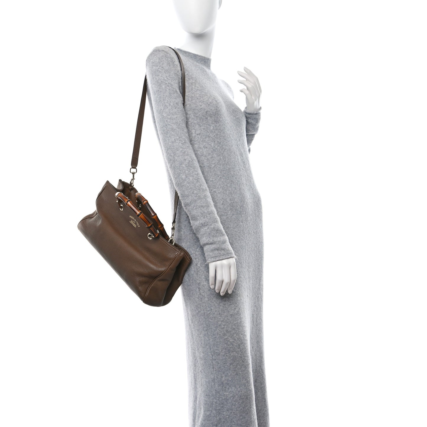 Pebbled Calfskin Medium Bamboo Shopper Tote Acero