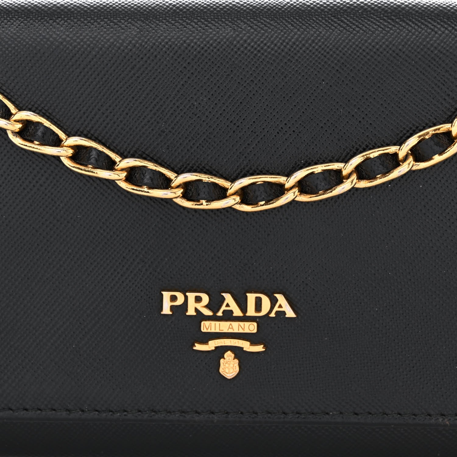 Prada Saffiano Metal Oro Chain Wallet Black 11 of 13