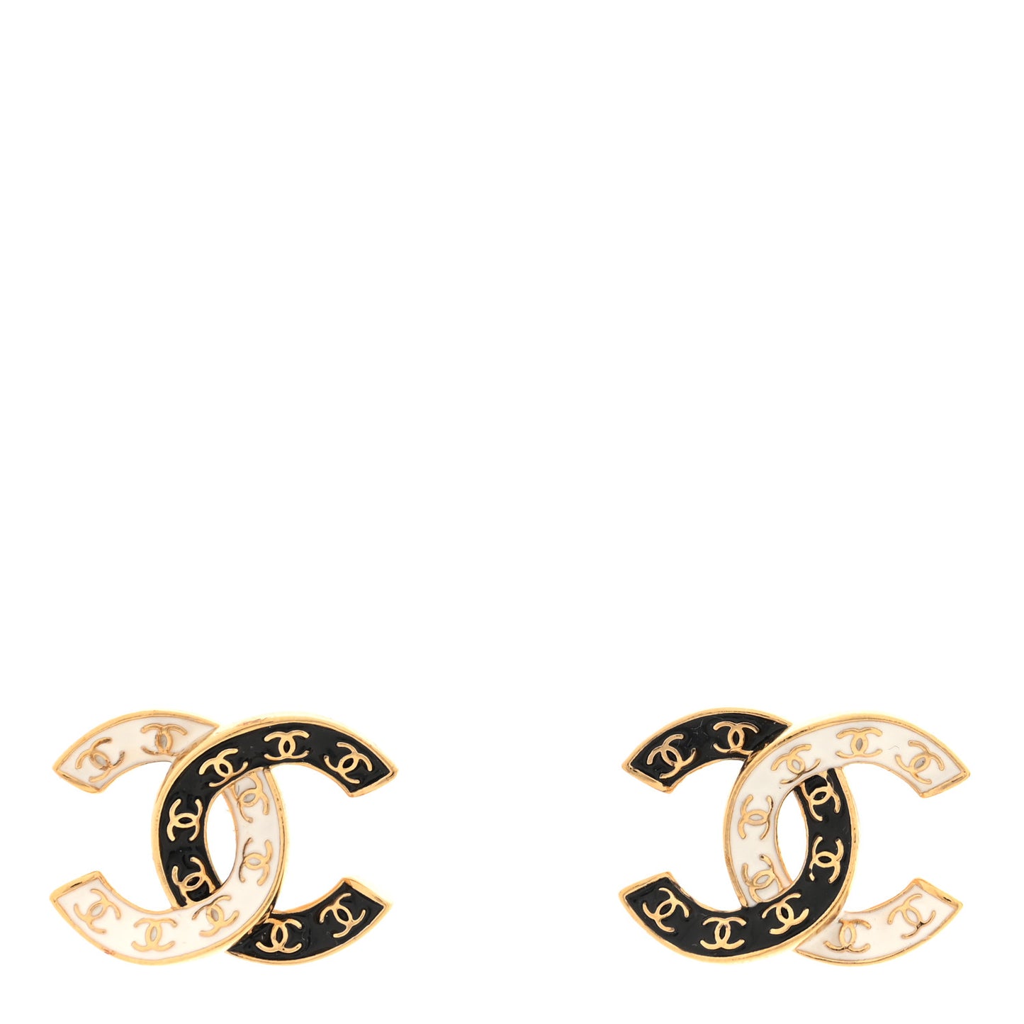 Enamel CC Logo Earrings Gold Black White