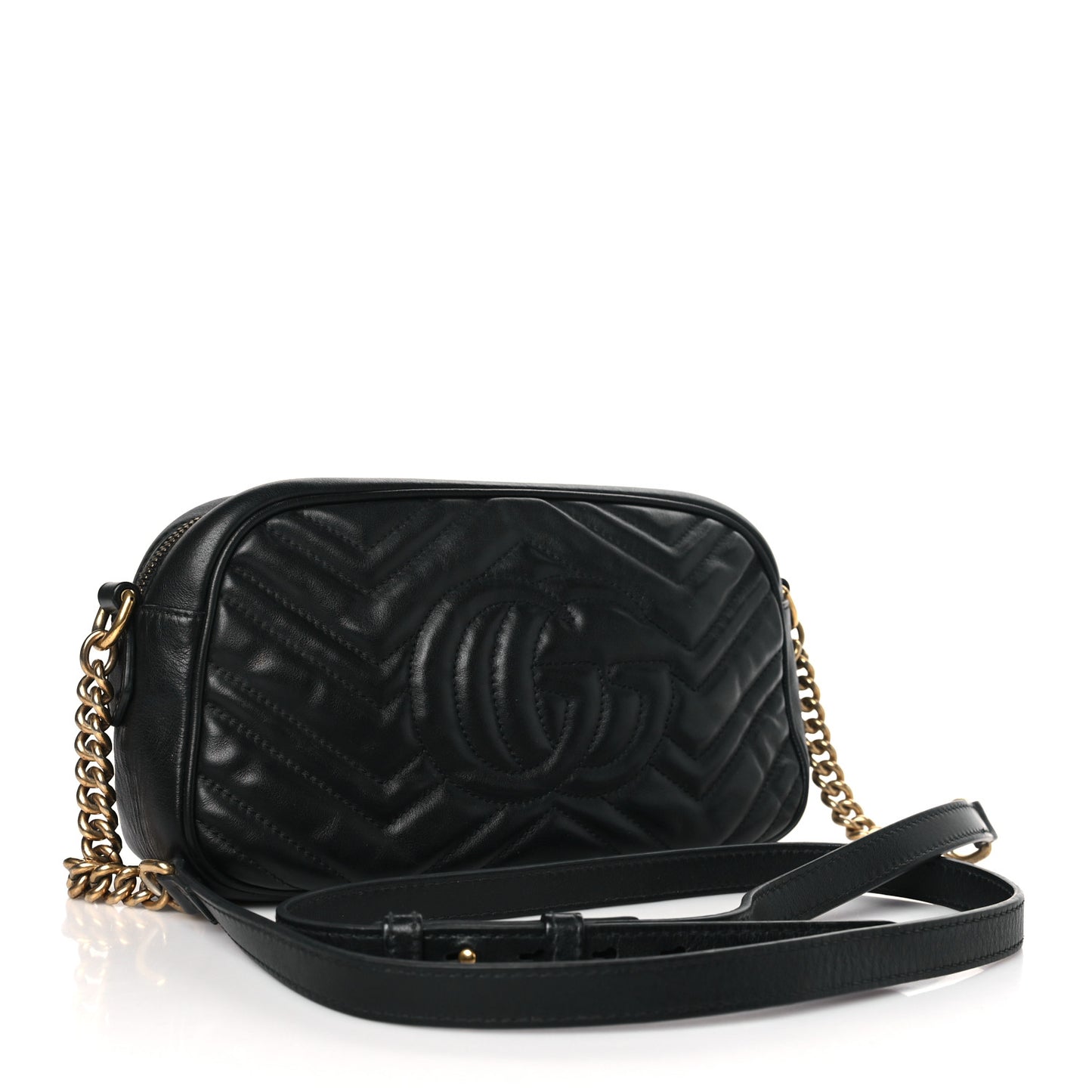 Calfskin Matelasse Small GG Marmont Chain Shoulder Bag Black
