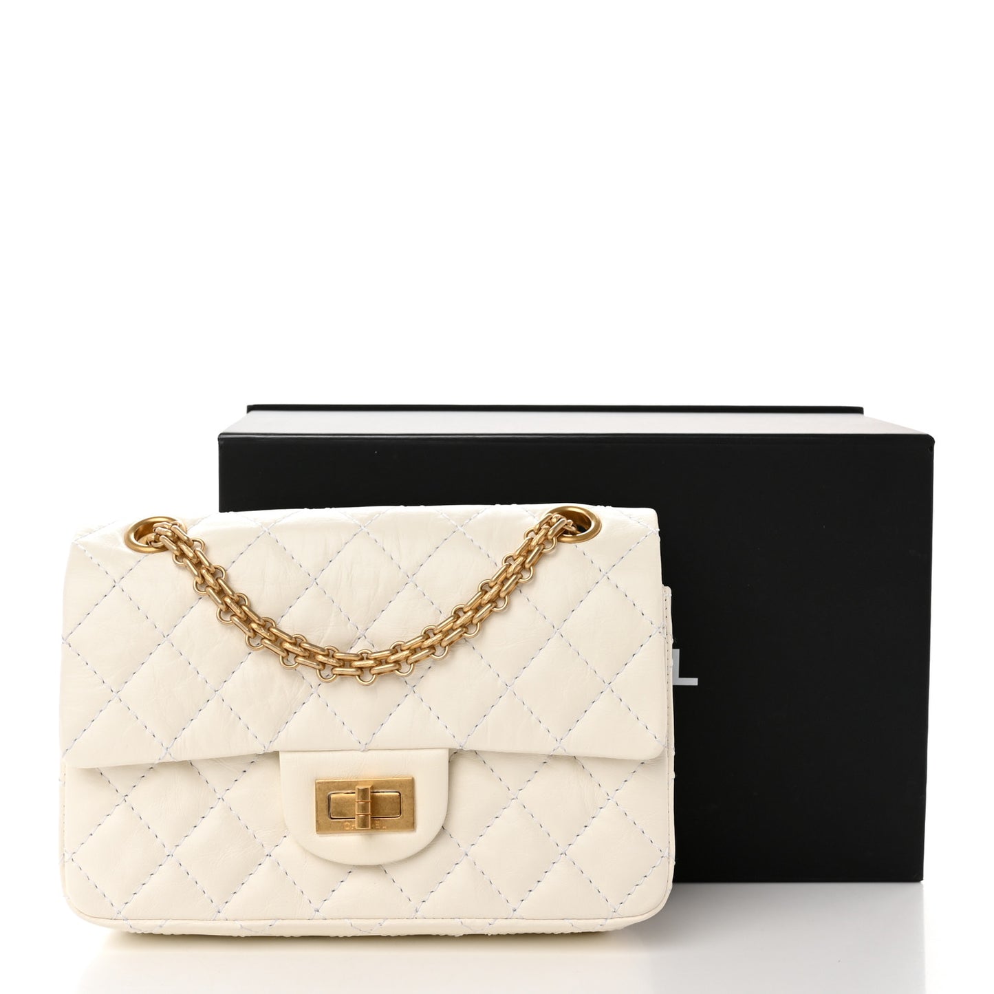 Aged Calfskin Quilted 2.55 Reissue Mini Flap White