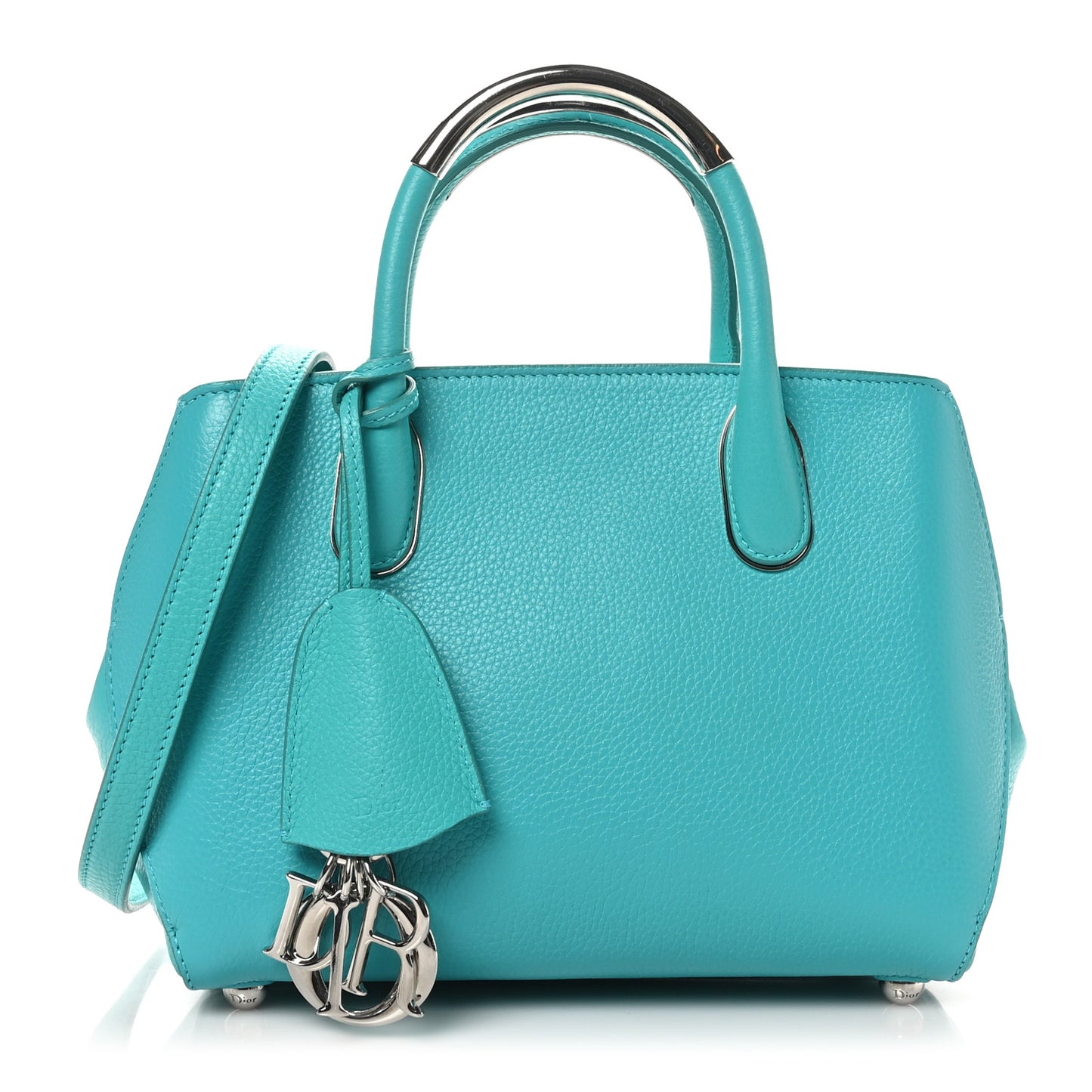 Grained Calfskin Small Open Bar Tote Turquoise