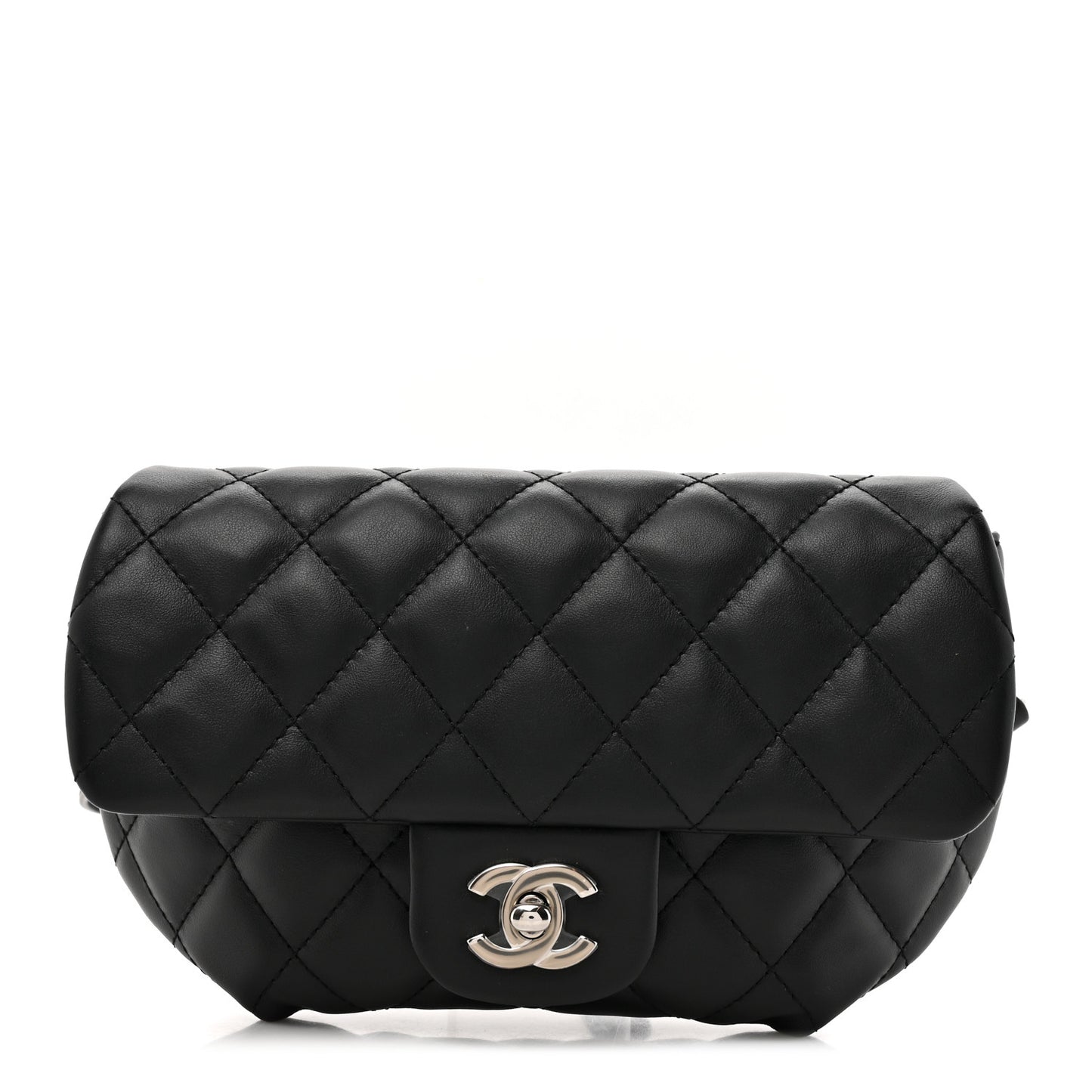 Calfskin Quilted CC Uniform Flap Belt Bag Black