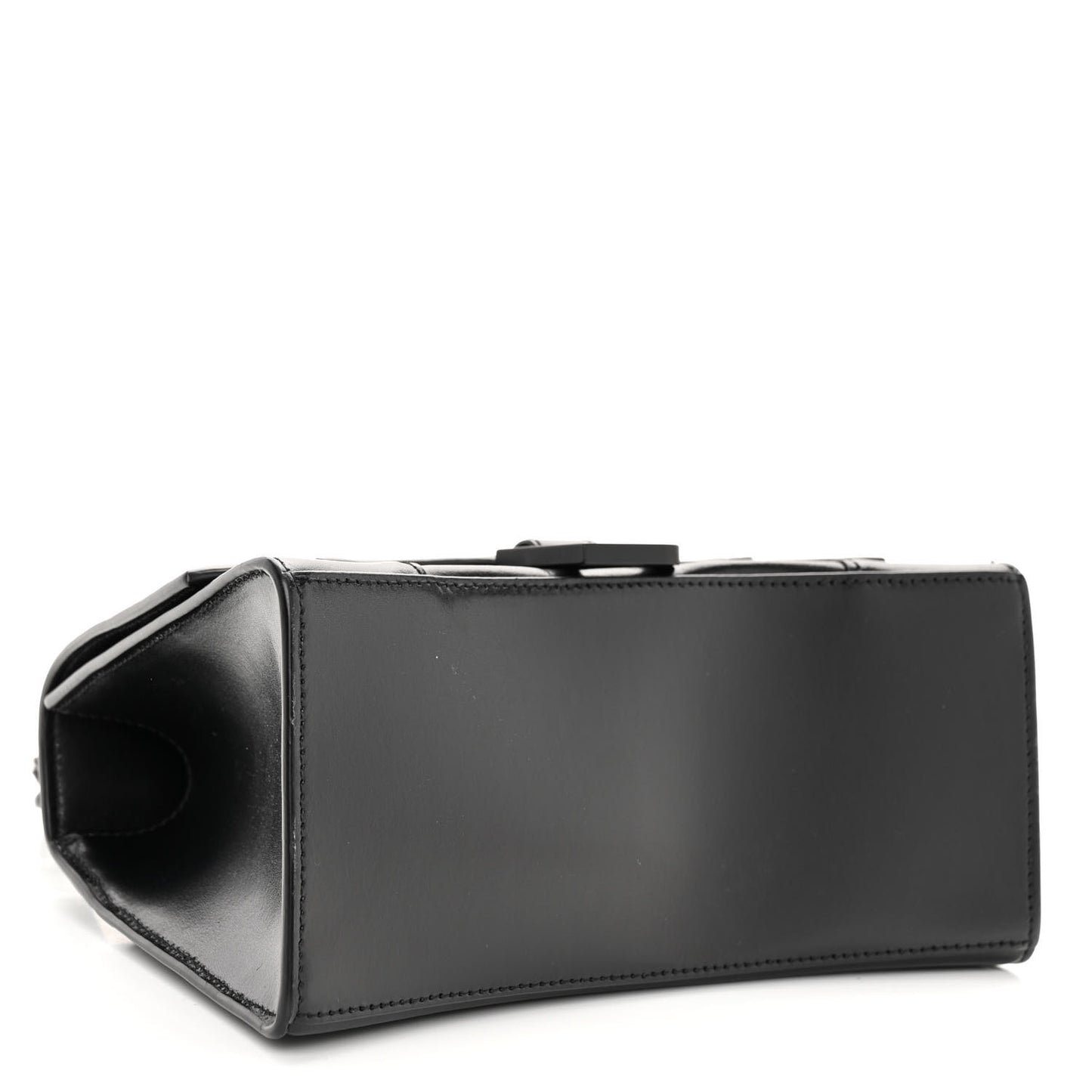 Shiny Box Calfskin Monochrome Small Hourglass Top Handle Bag Black
