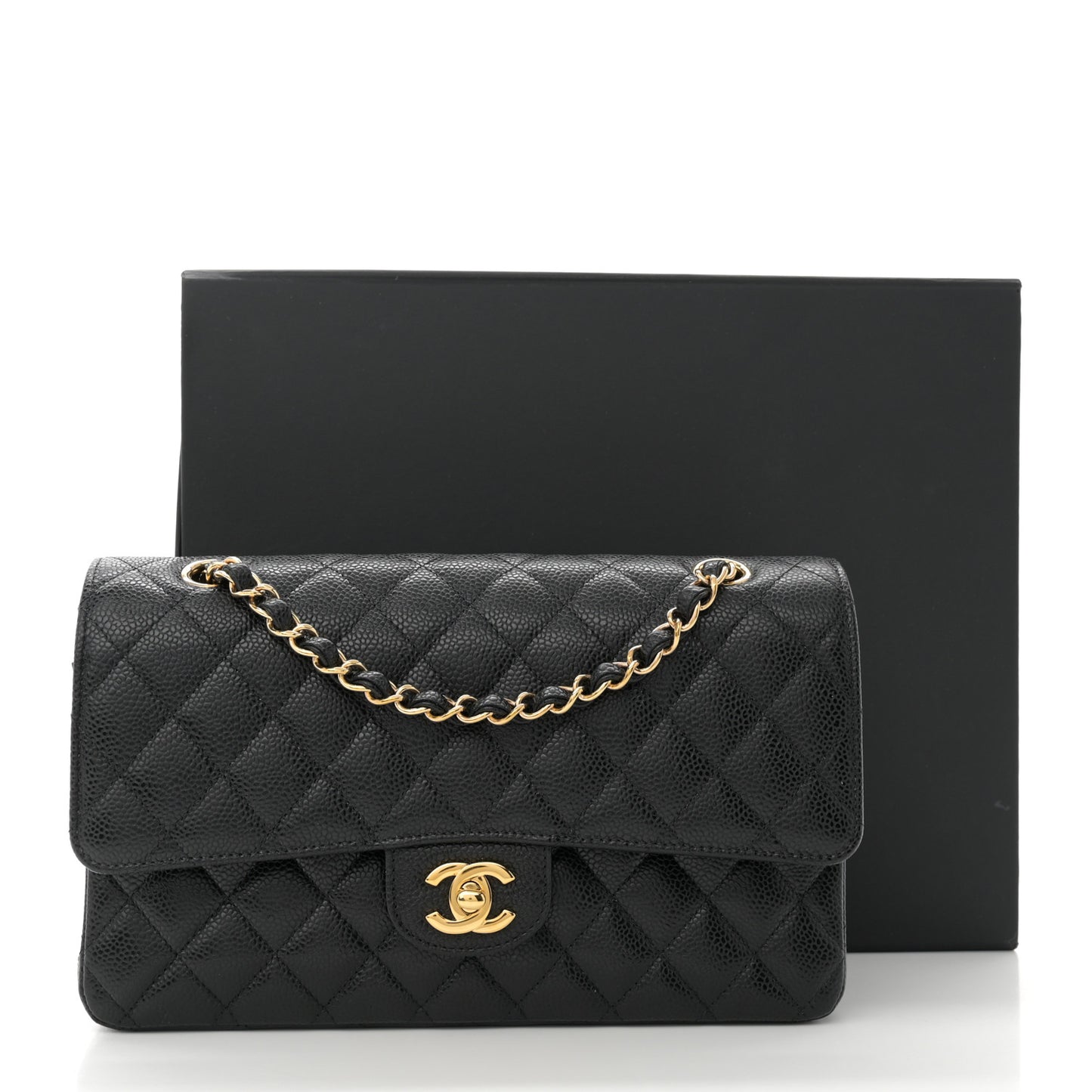 Caviar Quilted Medium Double Flap Black