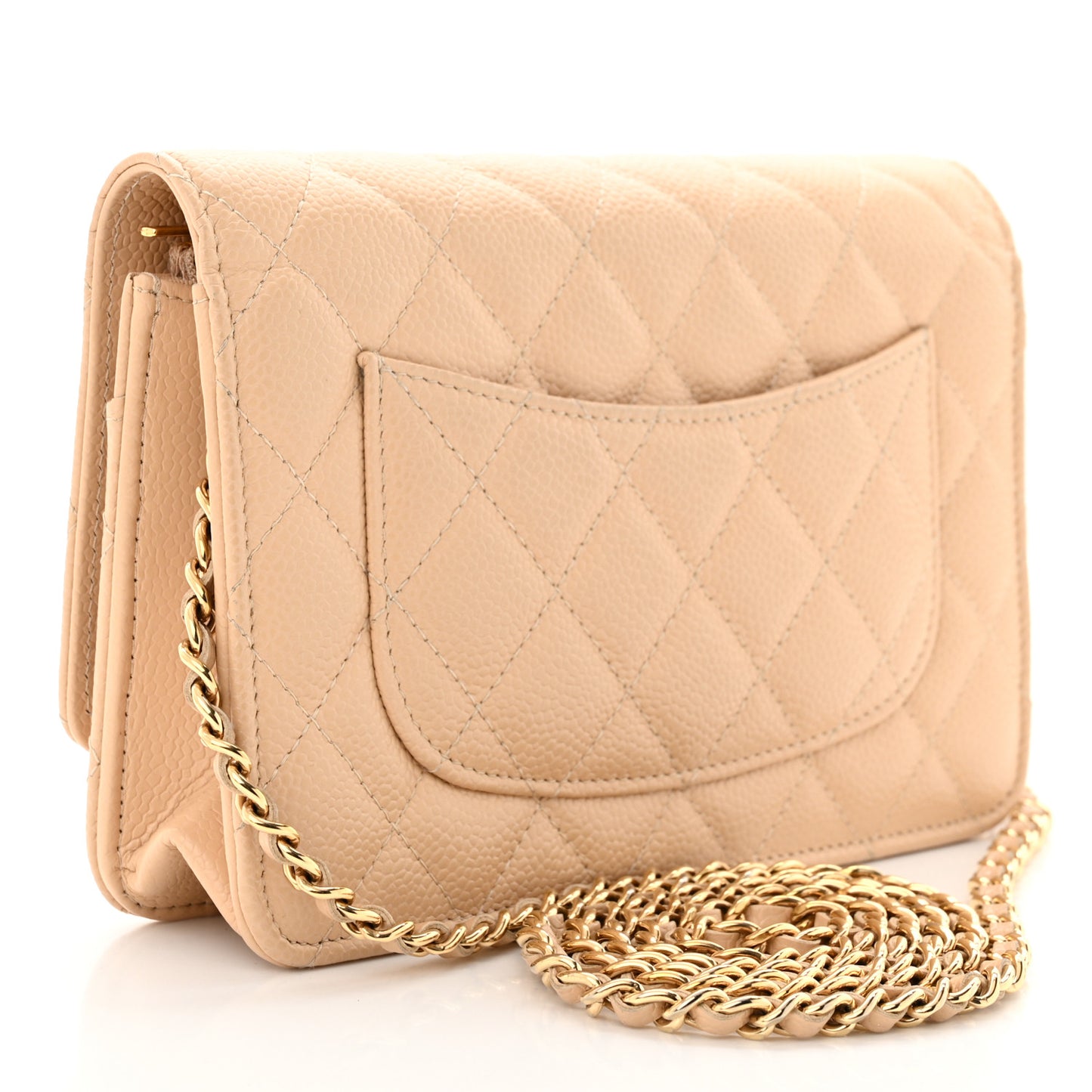 Caviar Quilted Wallet On Chain WOC Beige