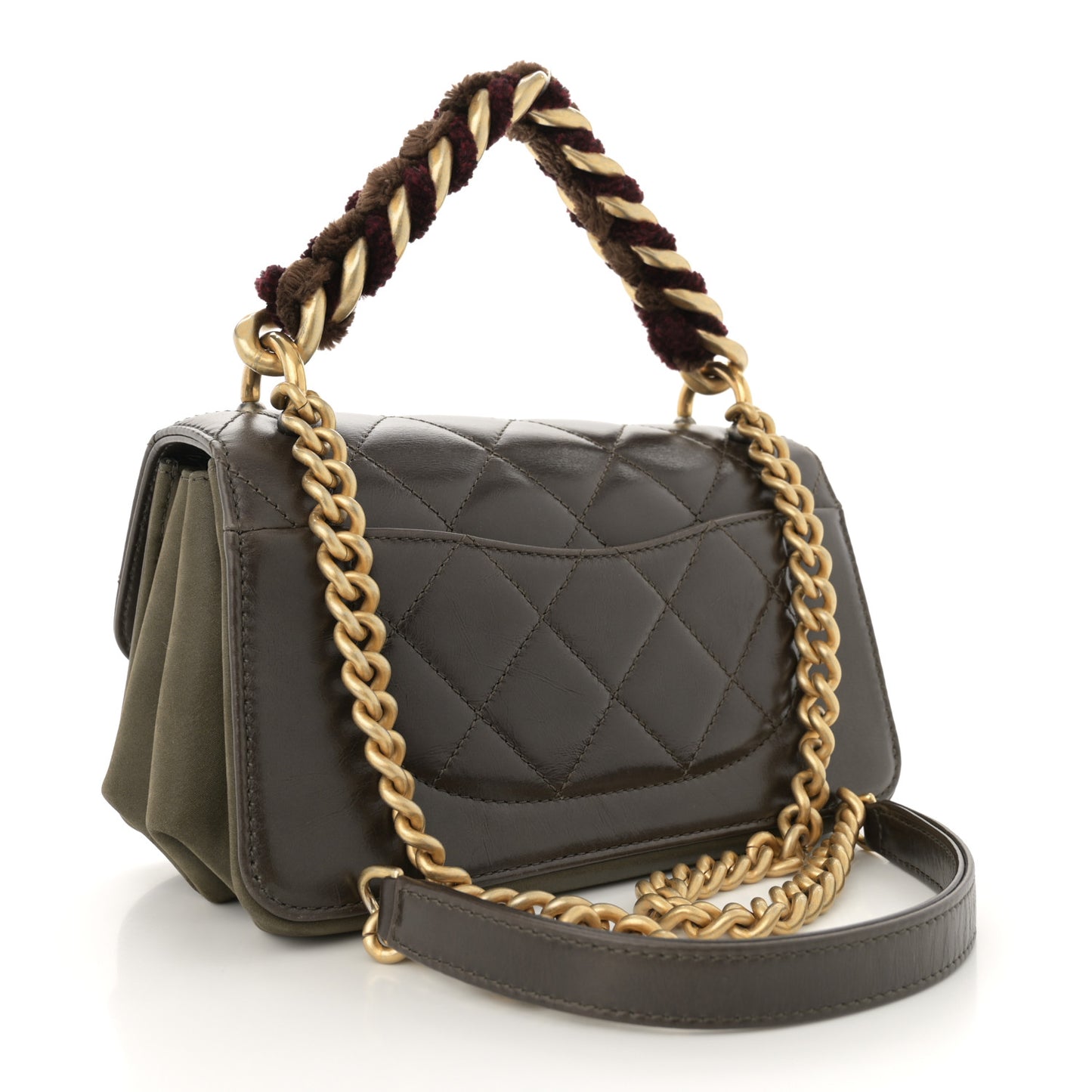 Iridescent Calfskin Quilted Small Straight Lined Flap Khaki
