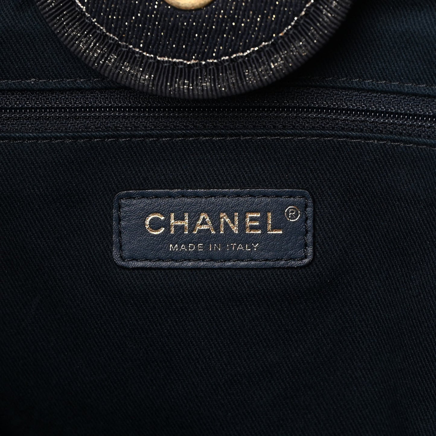 Lurex Canvas Medium Deauville Tote Navy Blue Gold