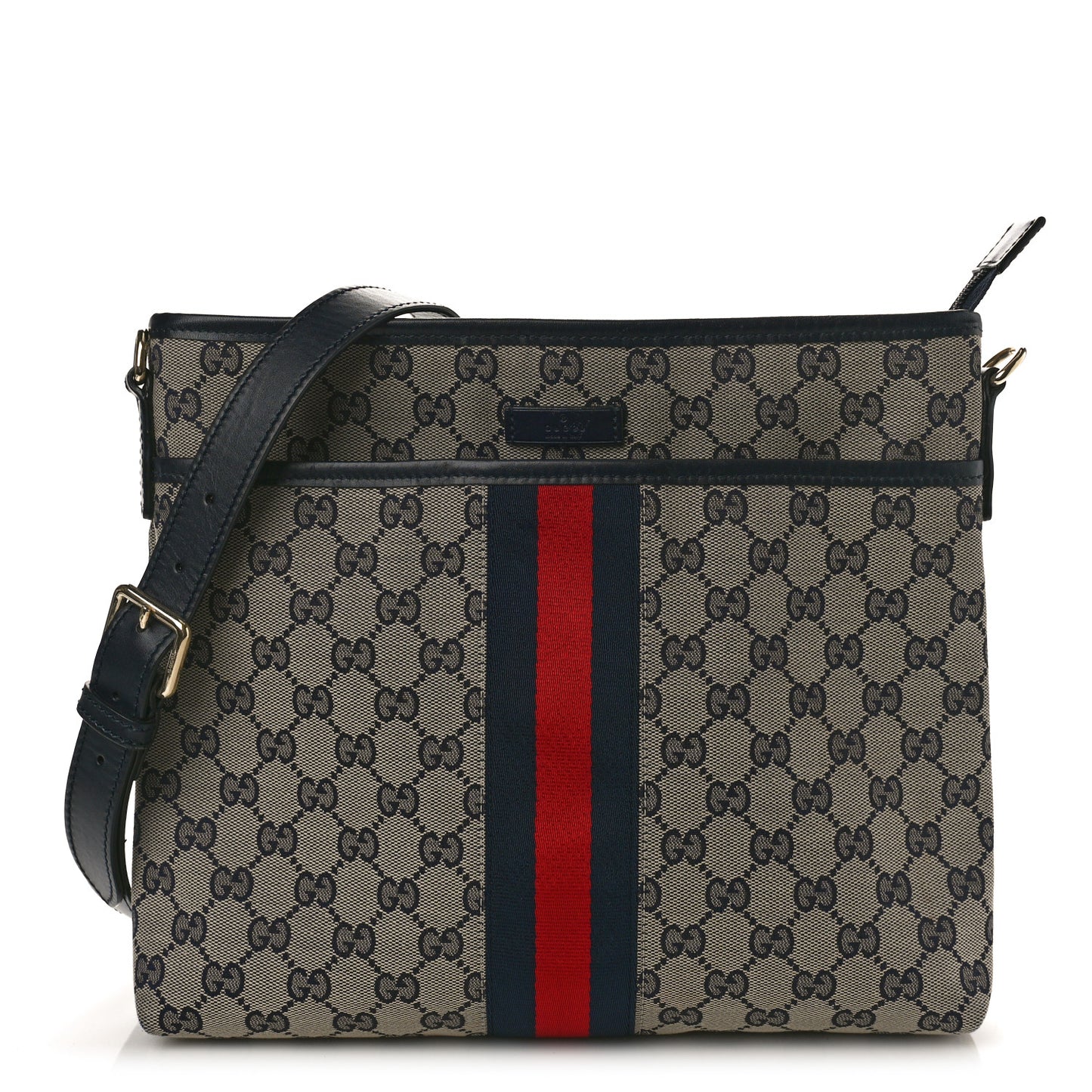 GG Supreme Monogram Web Flat Messenger Bag Navy