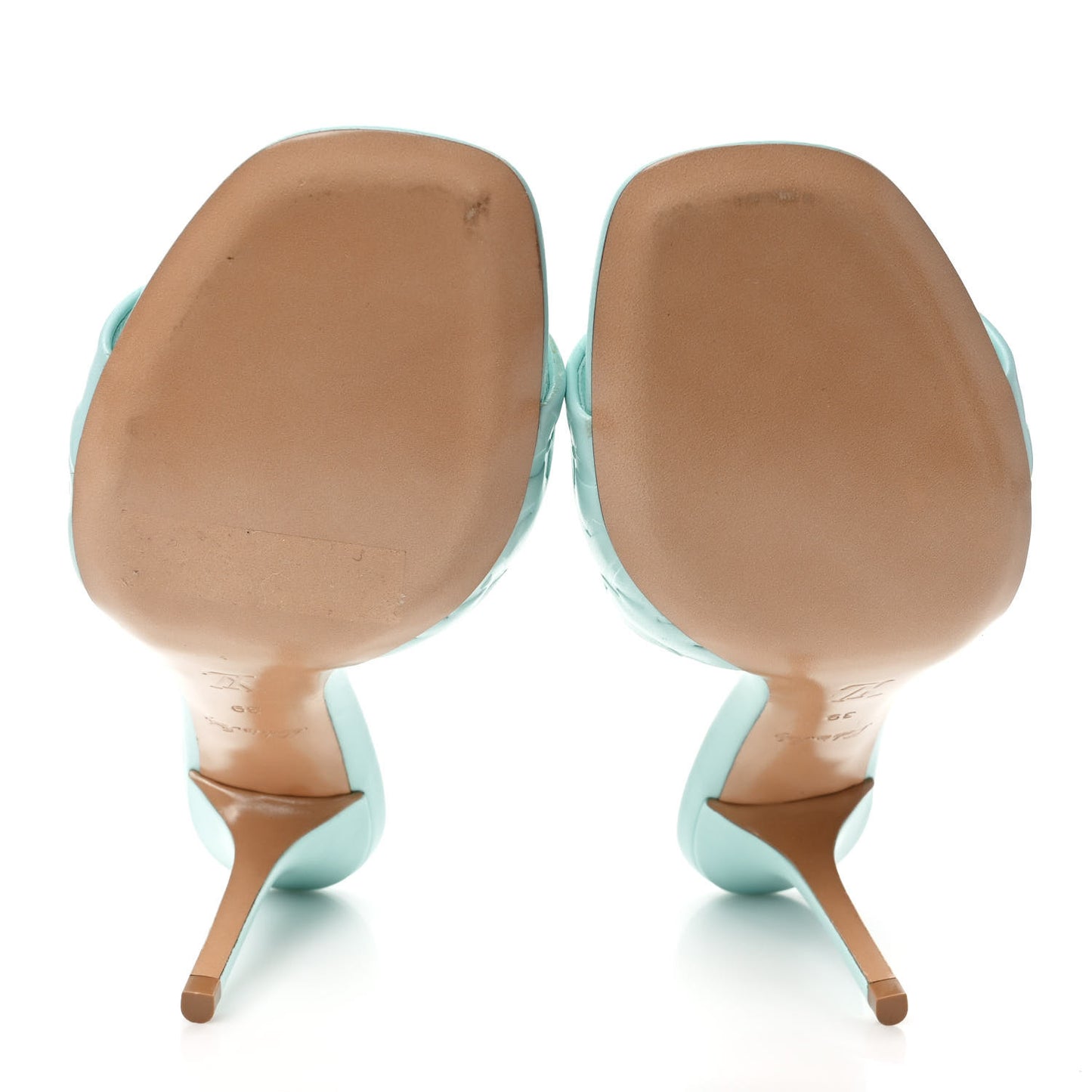 Lambskin Embossed Monogram Revival High Heel Mules 39 Light Blue