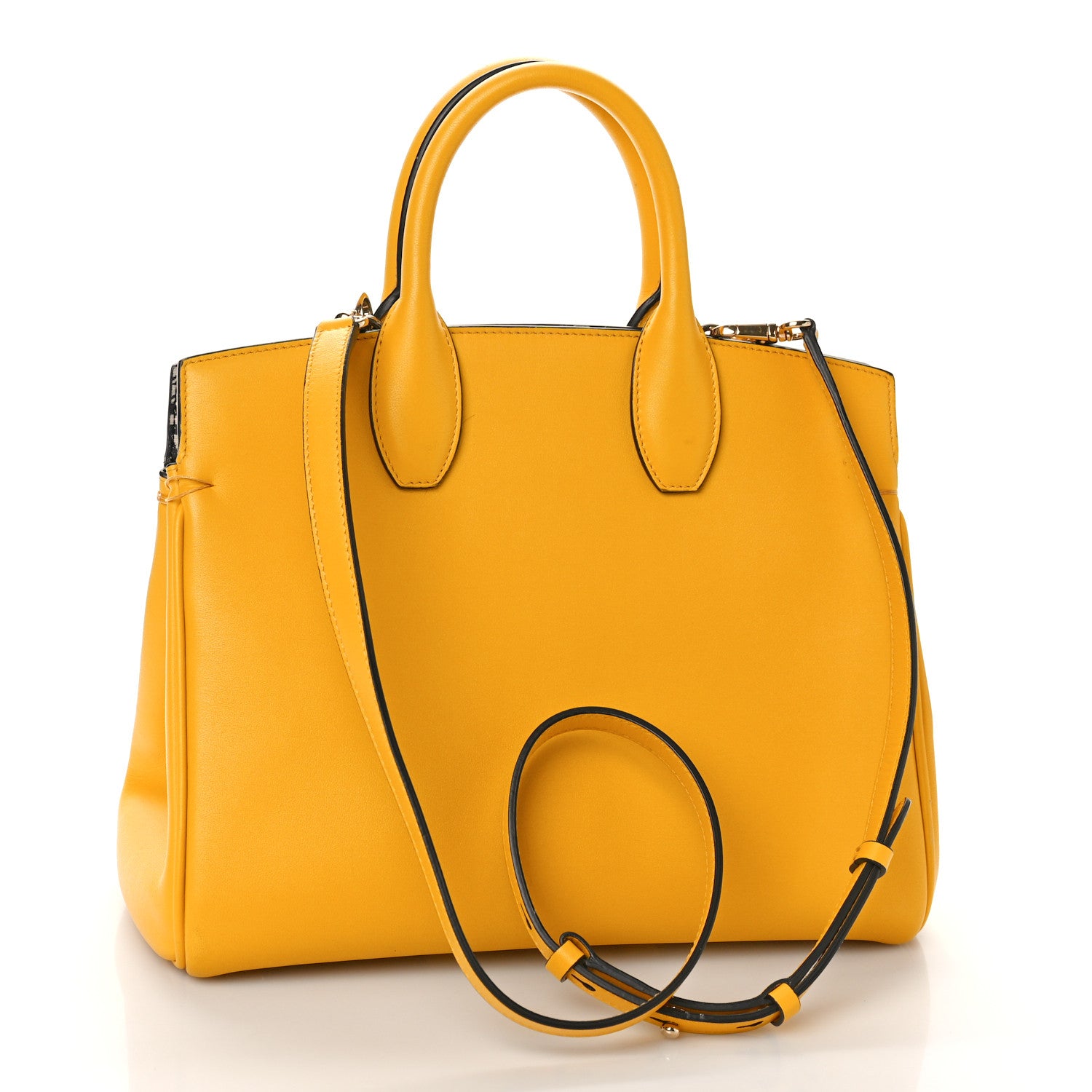 Salvatore Ferragamo Hammered Calfskin Medium The Studio Box Bag Yellow 3 of 12