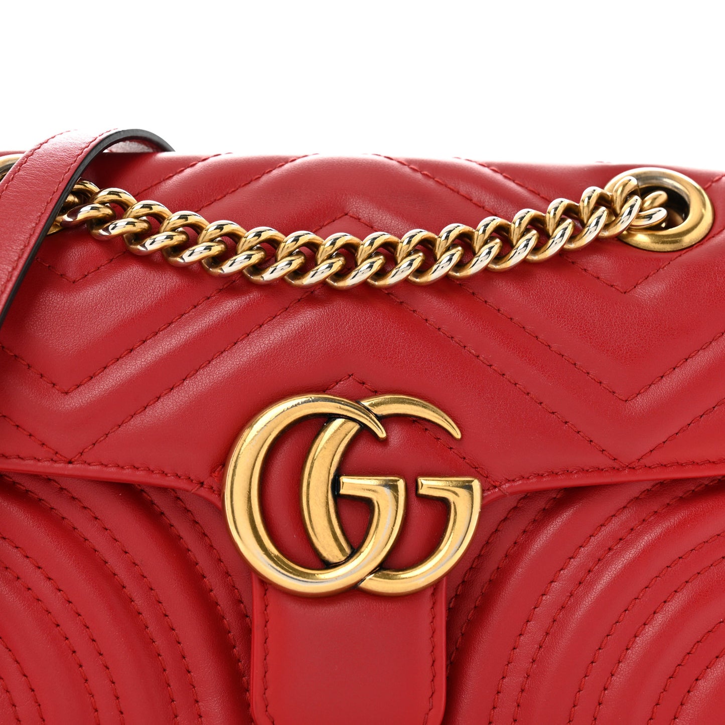 Calfskin Matelasse Small GG Marmont Shoulder Bag Hibiscus Red
