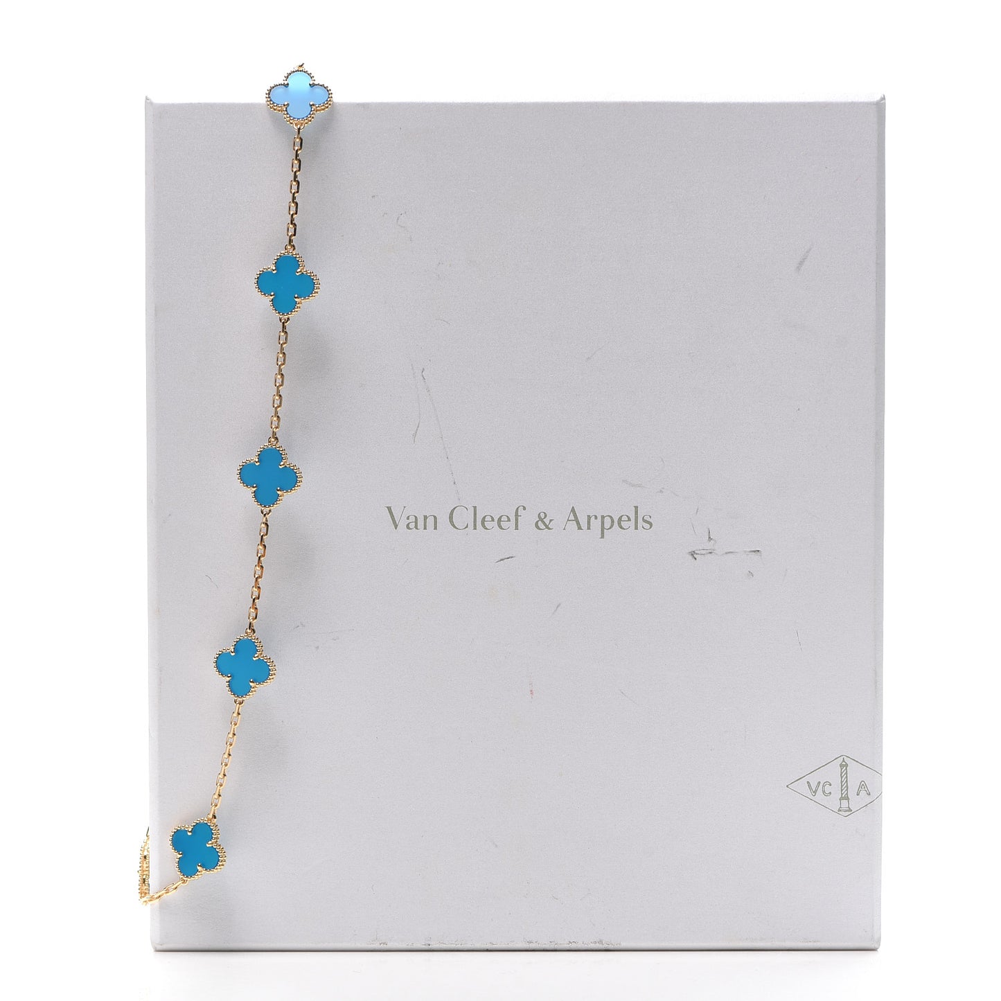 18K Yellow Gold Blue Agate 10 Motifs Vintage Alhambra Necklace