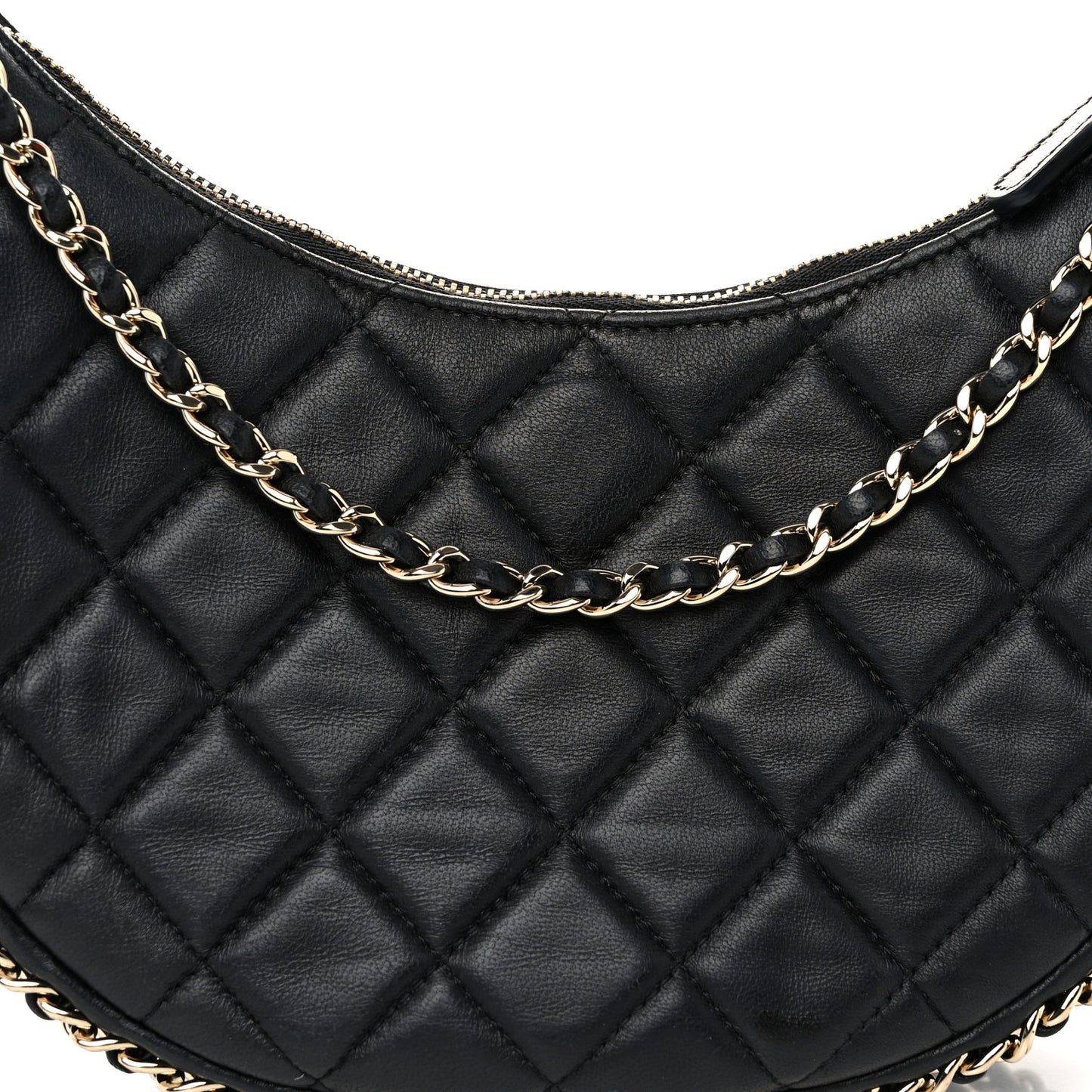 Lambskin Quilted Small Hobo Bag Black
