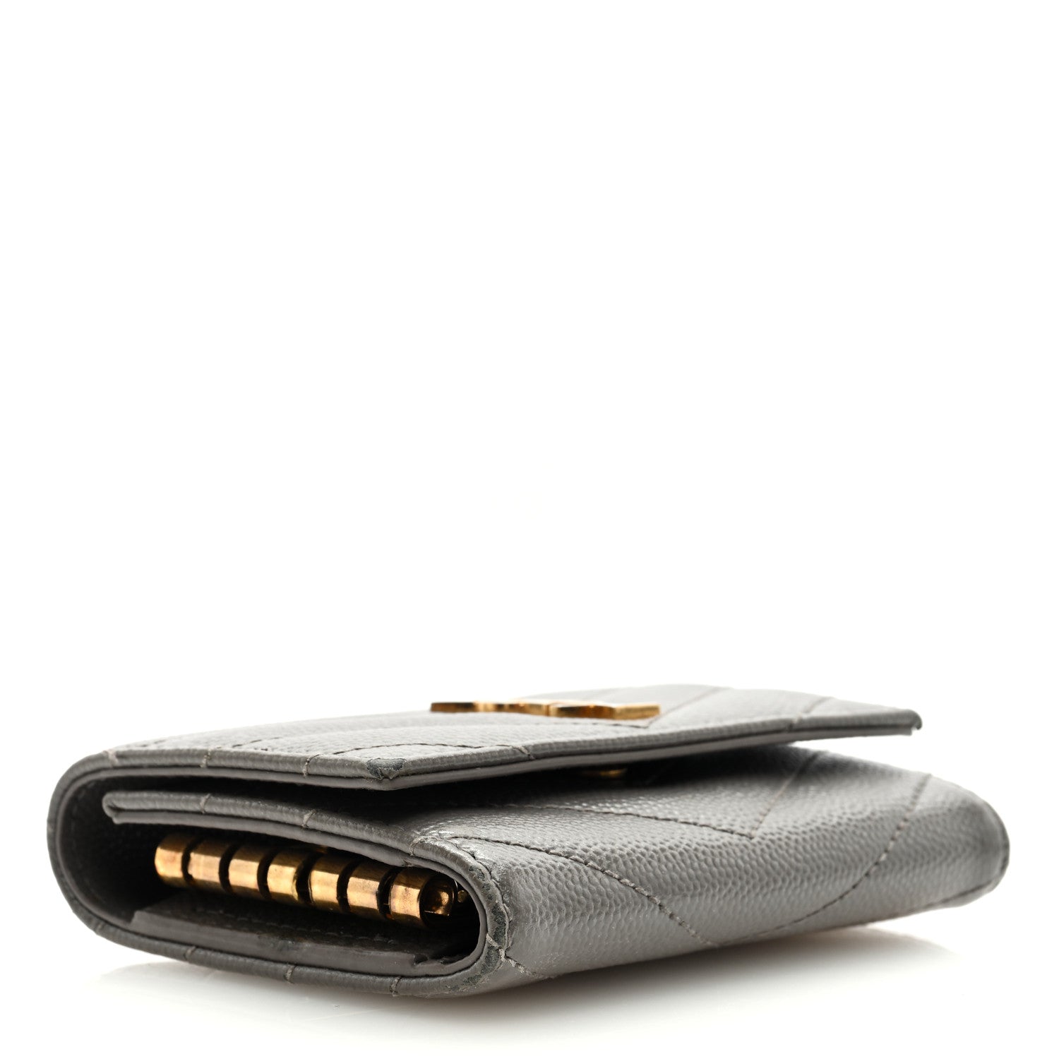 Saint Laurent Grain de Poudre Matelasse Cassandre Monogram Slim Key Case Fog 4 of 6