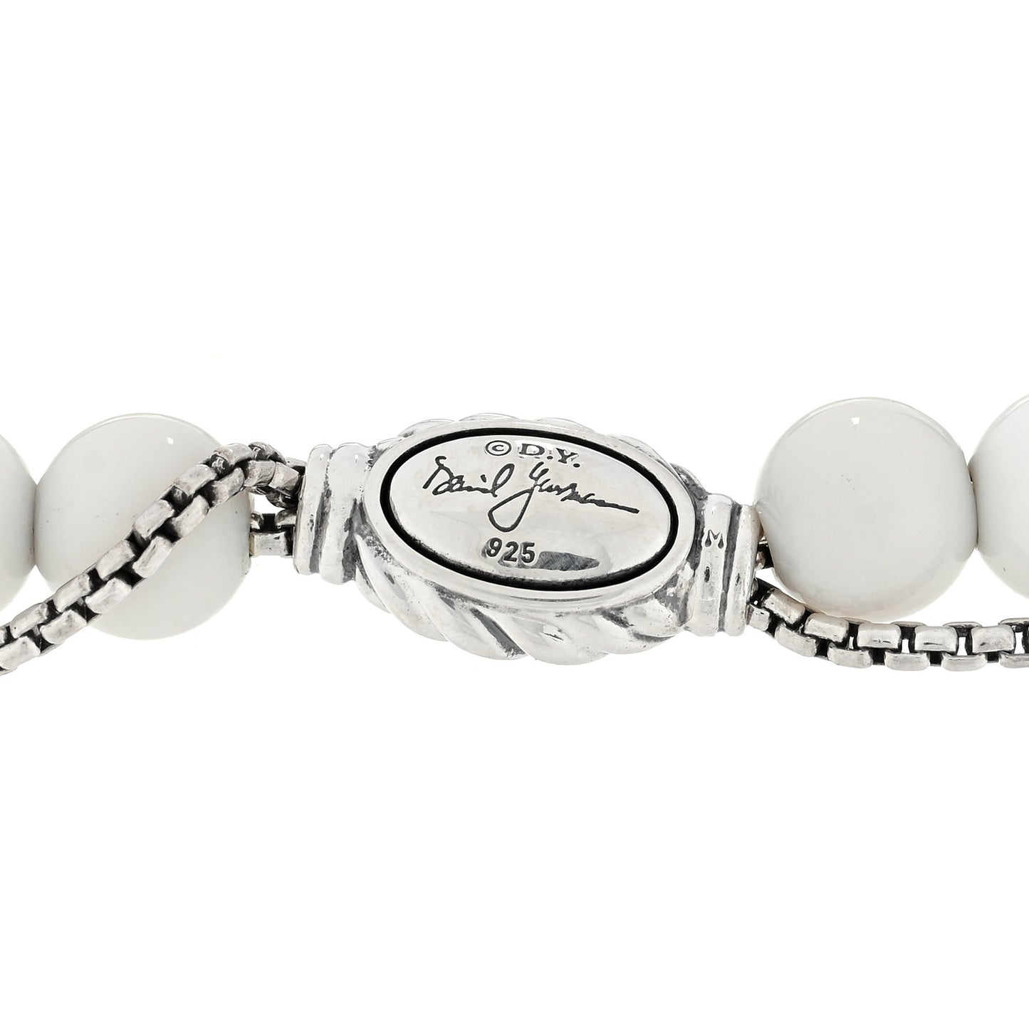 Sterling Silver White Agate 8mm Spiritual Beads Adjustable Bracelet