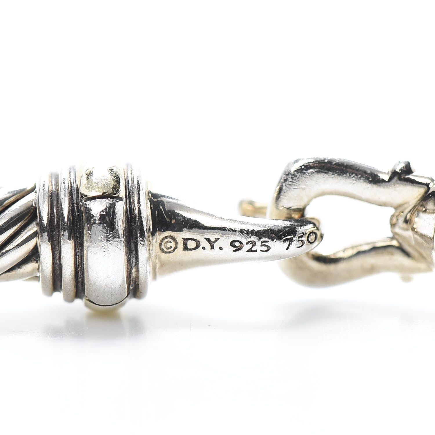 David Yurman Sterling Silver 18K Yellow Gold 4mm Cable Classic Buckle Bracelet 4 of 5
