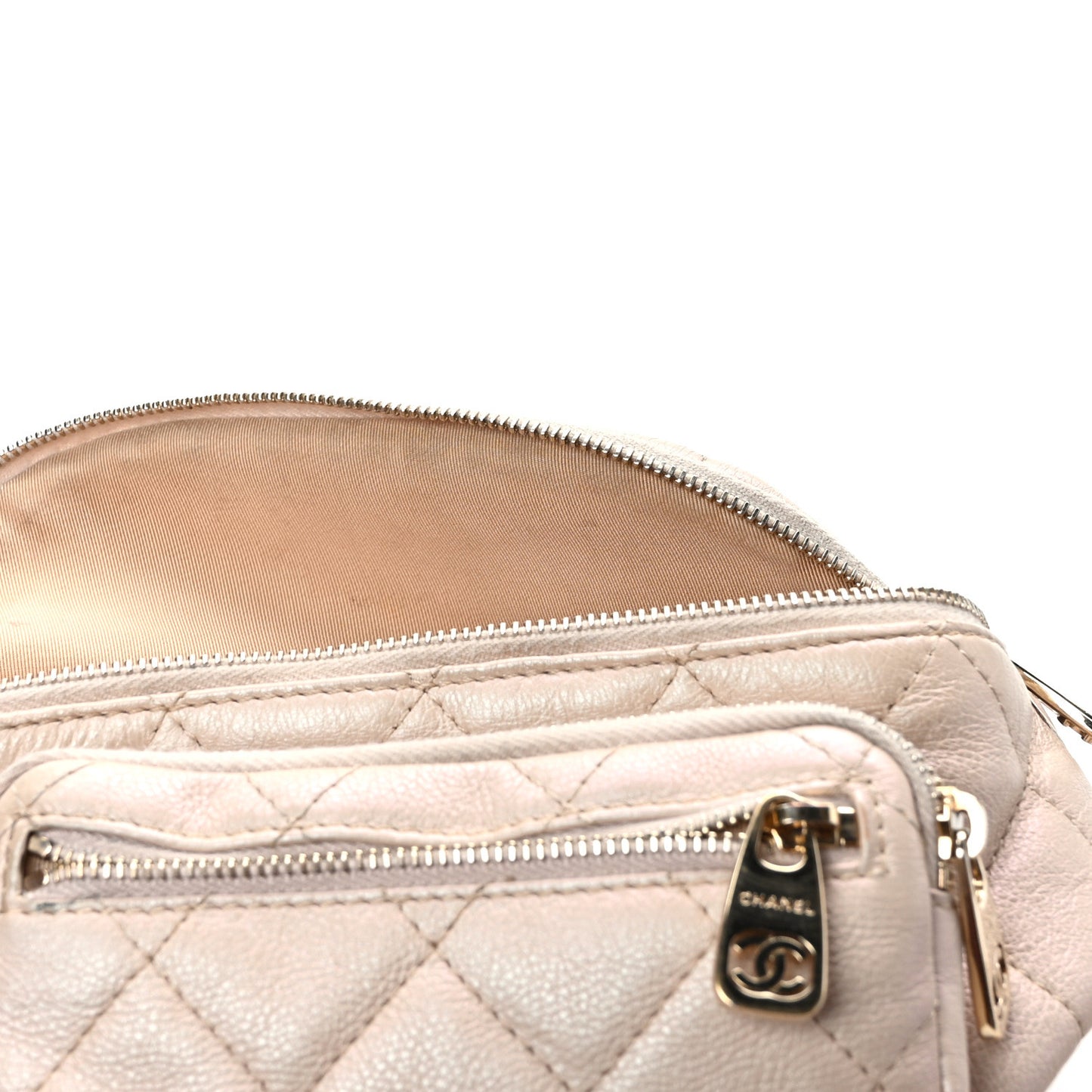 Iridescent Calfskin Quilted All About Waist Belt Bag Beige