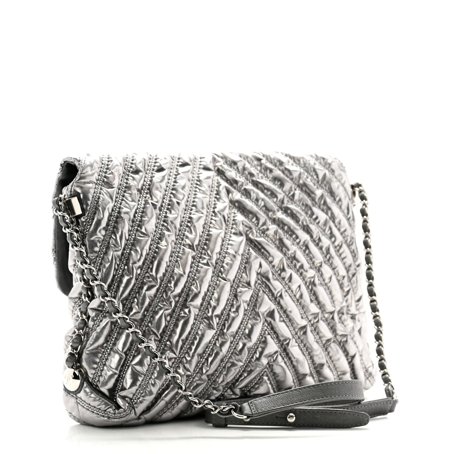 Metallic Chevron Quilted Space Suit Flap Dark Grey