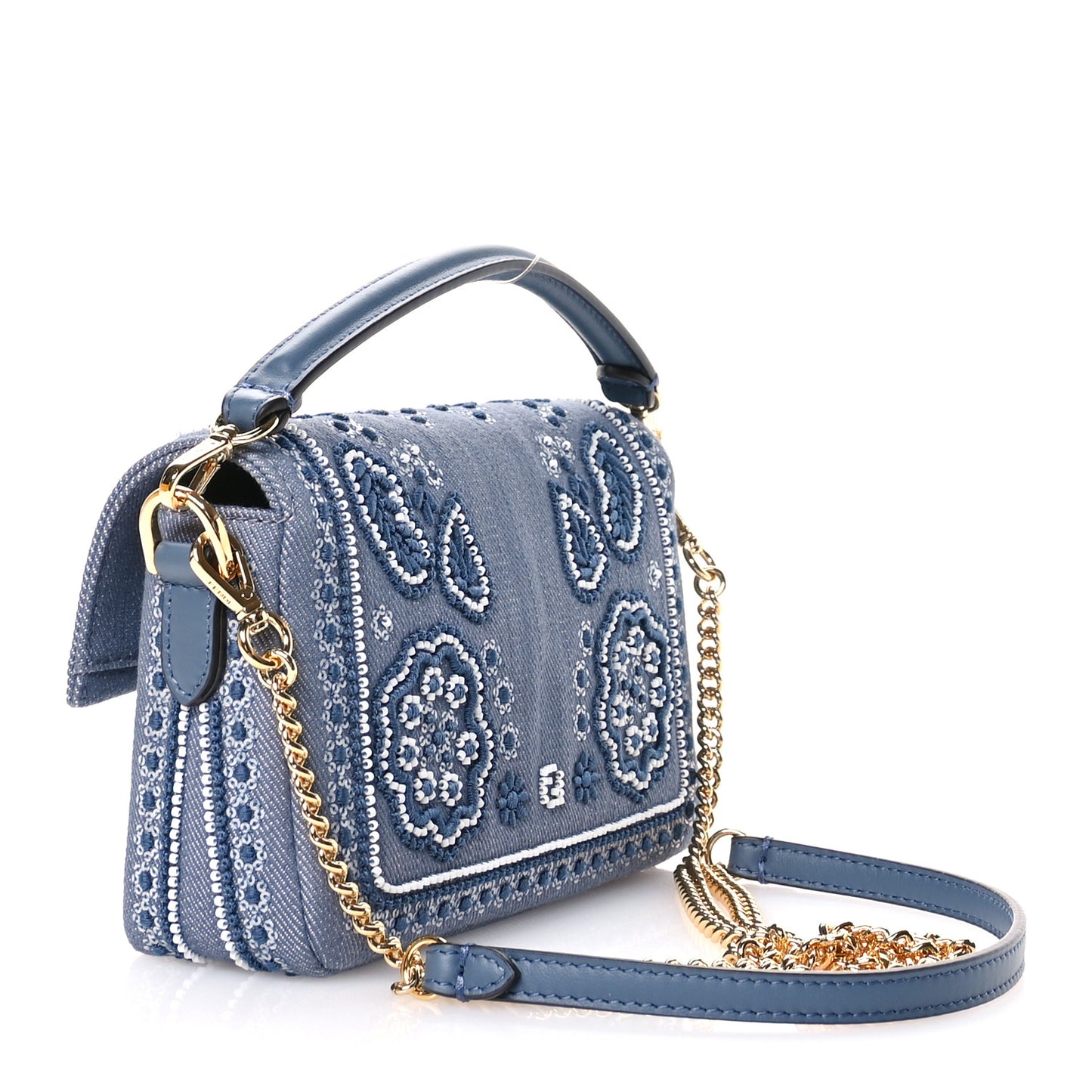 Denim Embroidered Coral Bandana Mini Baguette Myrtle